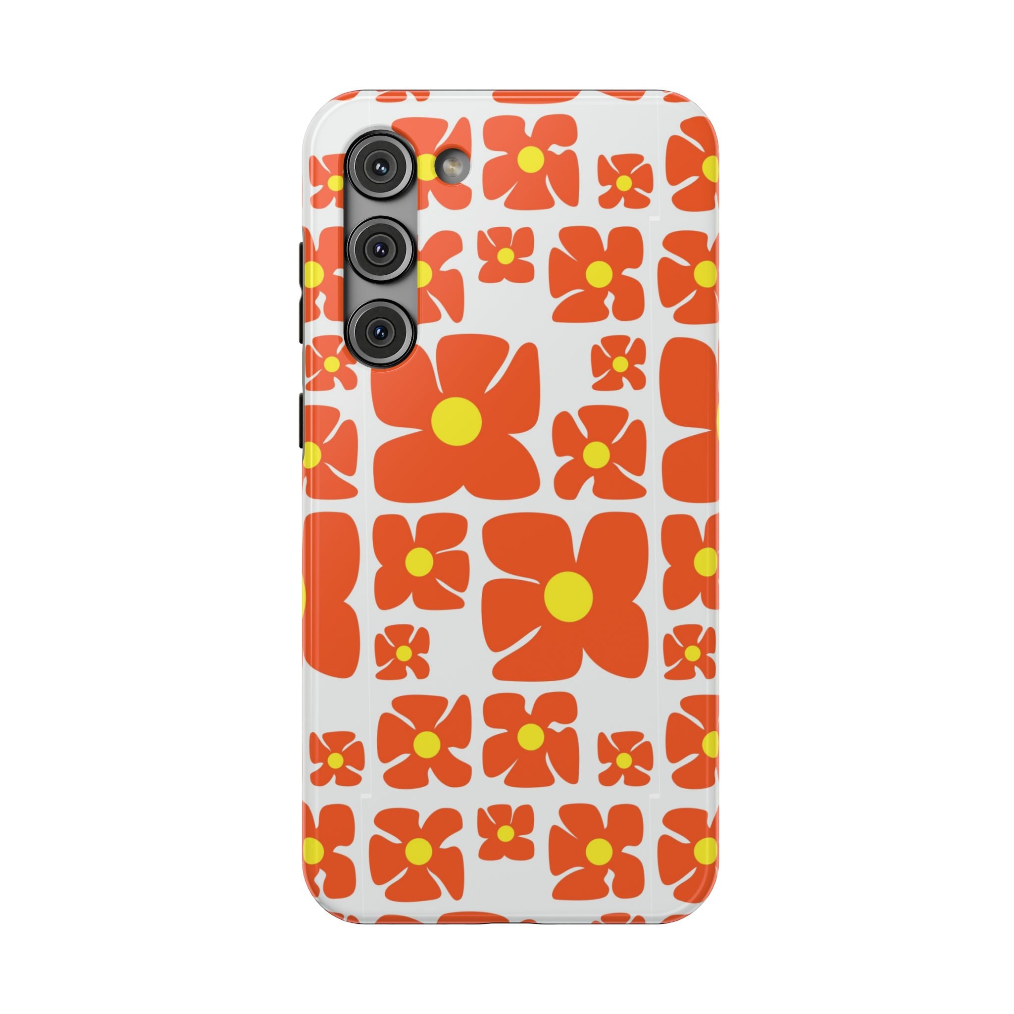 Retro Orange Floral Phone Case | Impact-Resistant Case