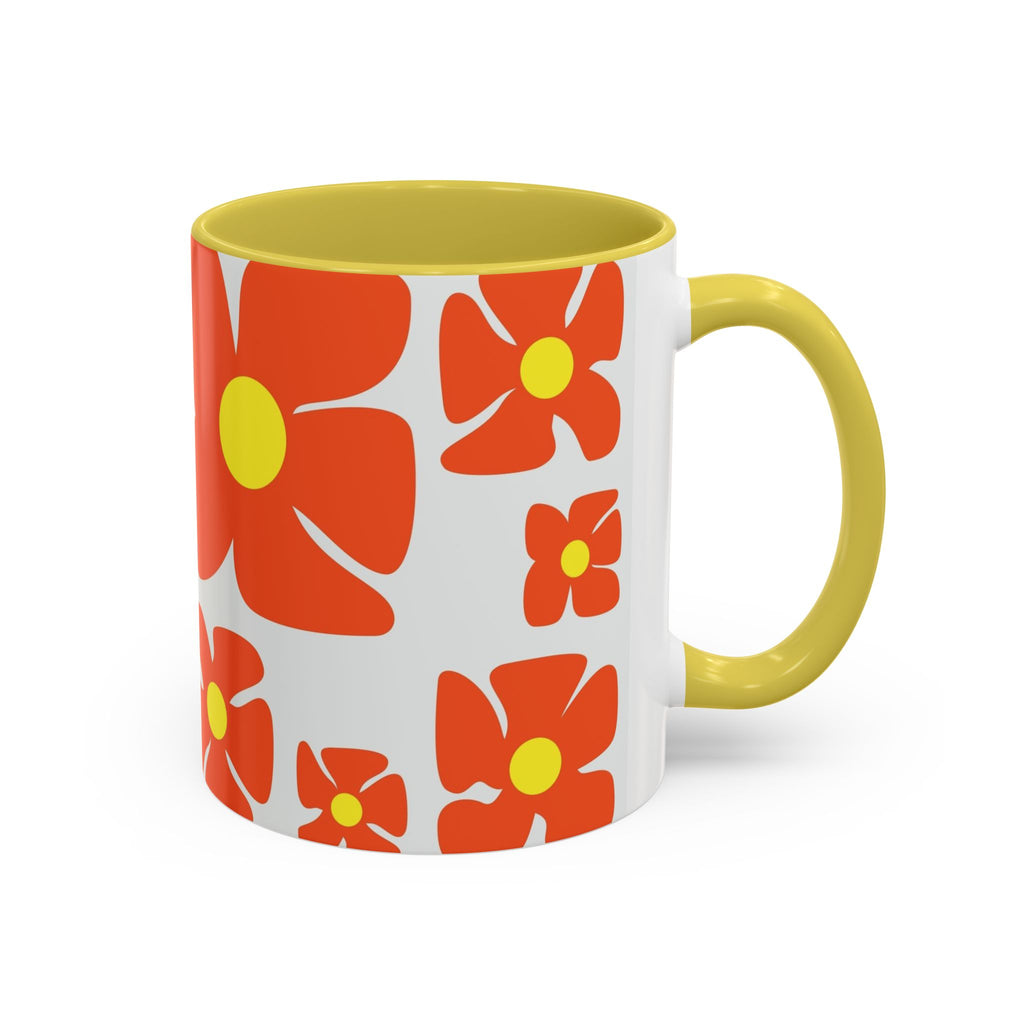 Retro Orange Flower Pattern Mug | 11oz 15oz Colorful Ceramic