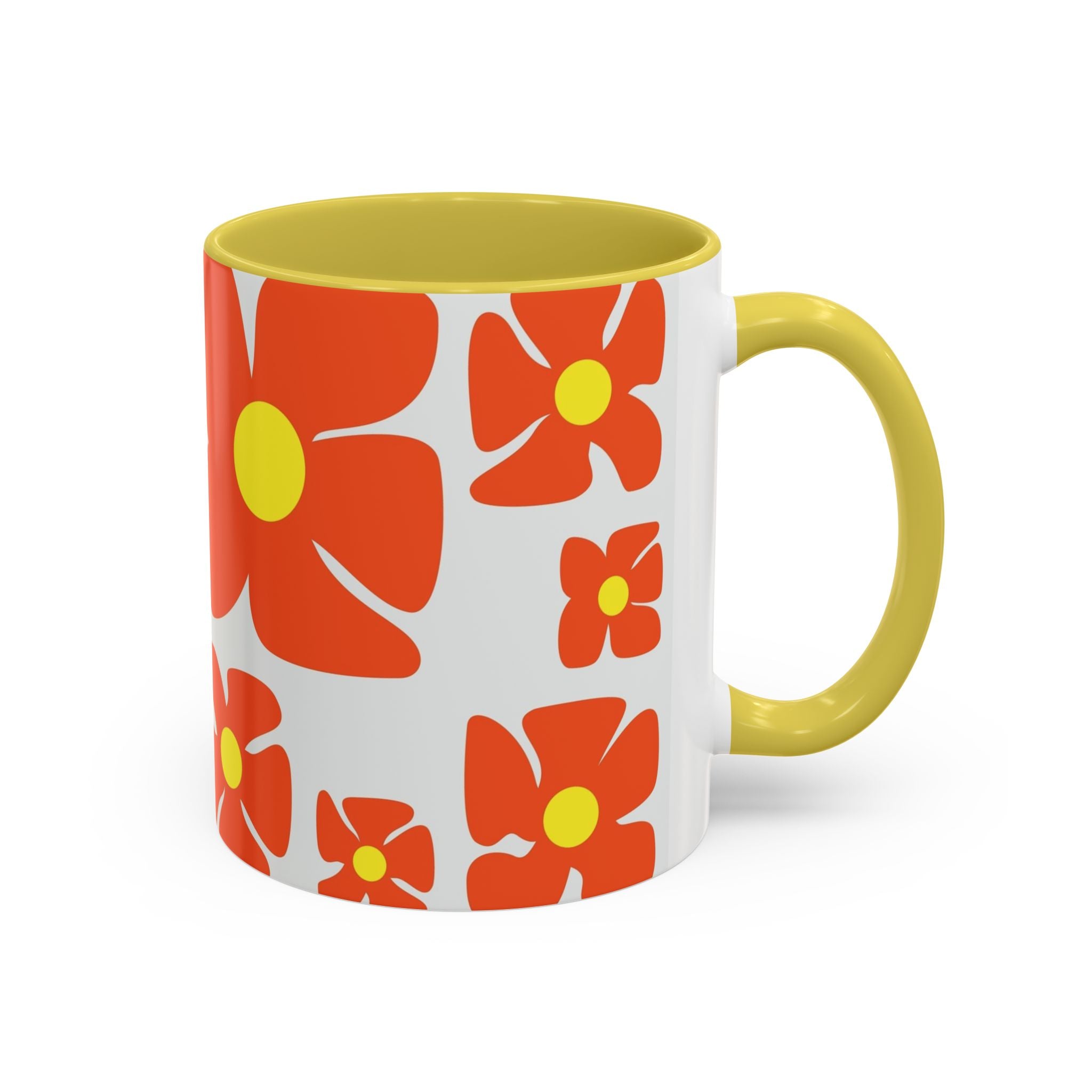 Retro Orange Flower Pattern Mug | 11oz 15oz Colorful Ceramic