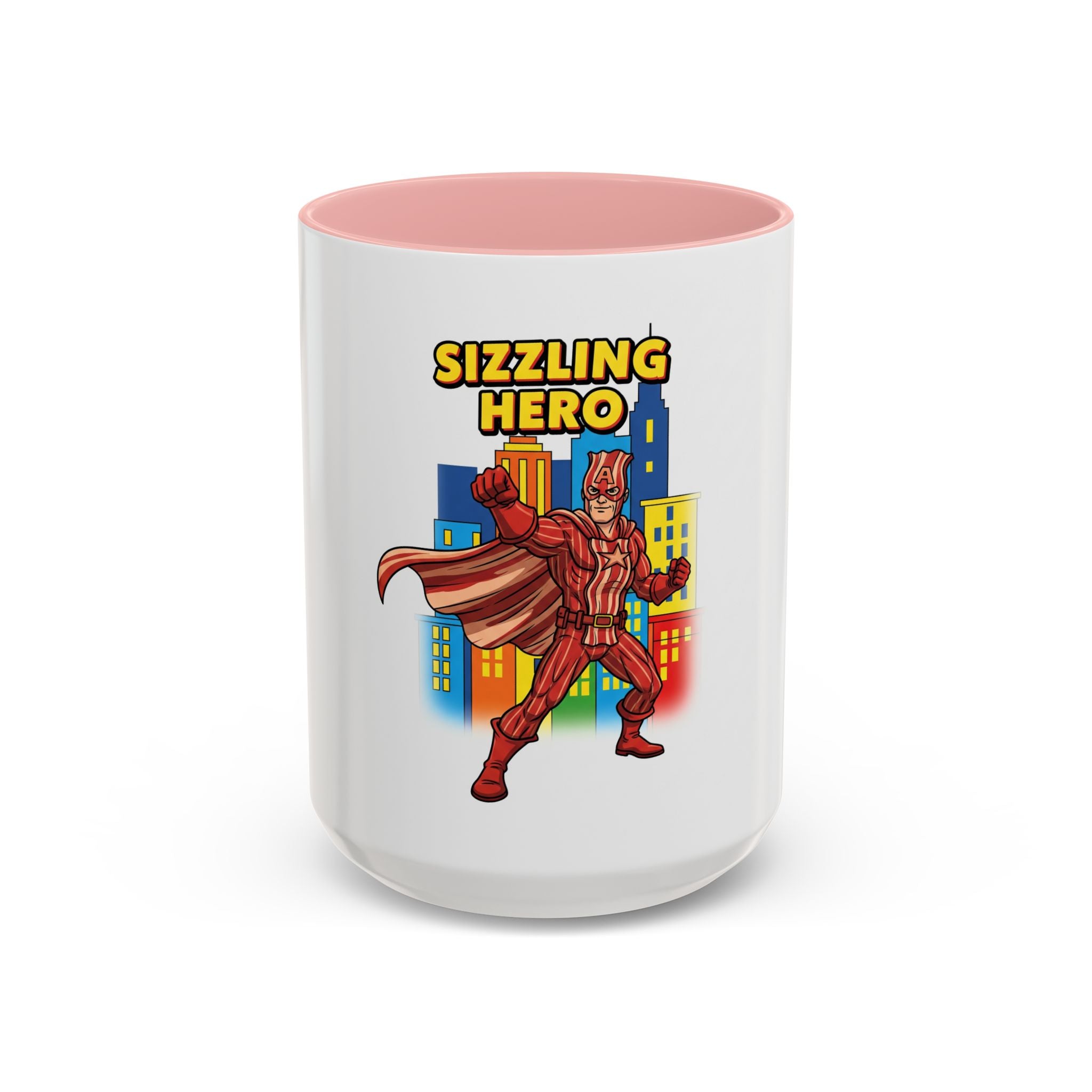 Sizzling Hero Mug | Accent Coffee Mug 11oz 15oz, Superhero City Design
