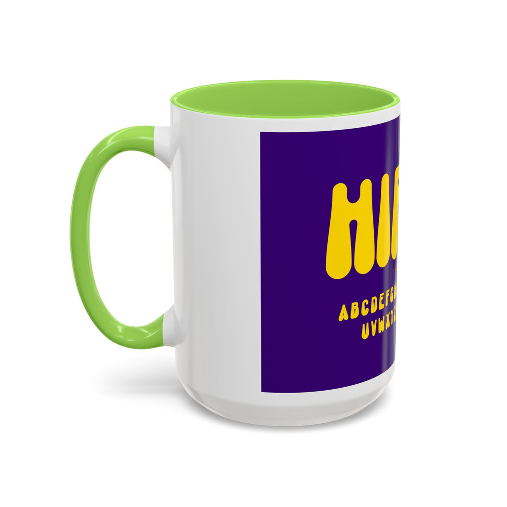 Hippie Typography Mug | Retro 70s Bubble Letters, Purple Yellow 11oz 15oz