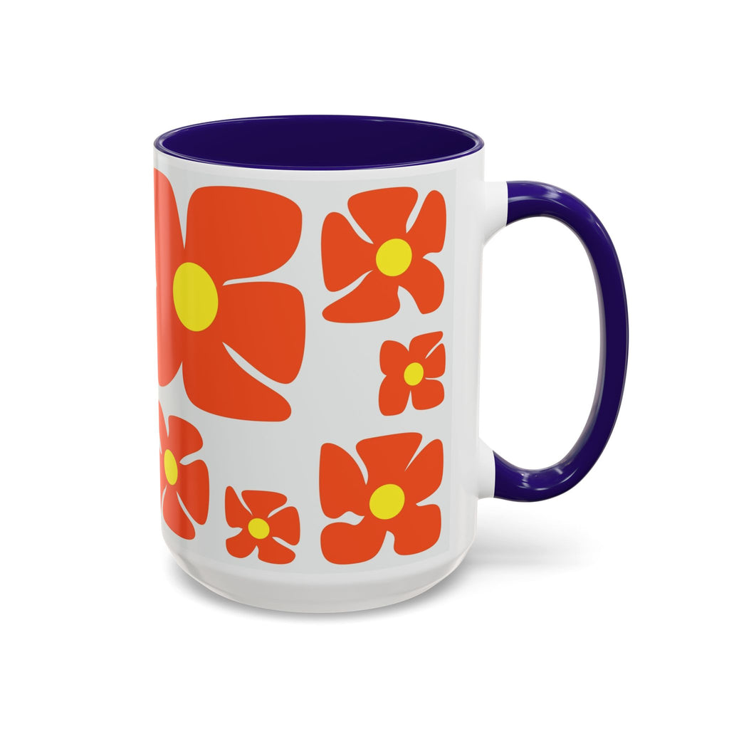 Retro Orange Flower Pattern Mug | 11oz 15oz Colorful Ceramic