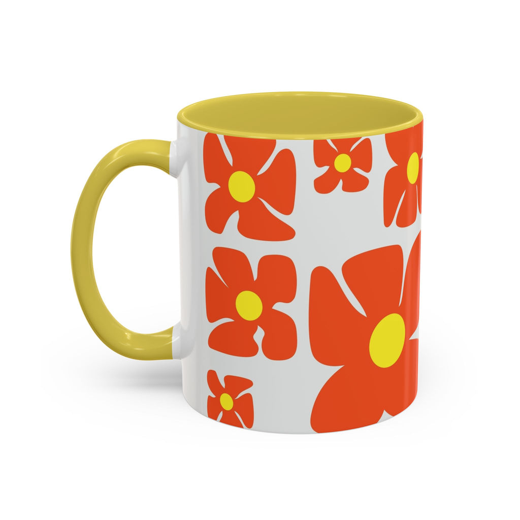 Retro Orange Flower Pattern Mug | 11oz 15oz Colorful Ceramic
