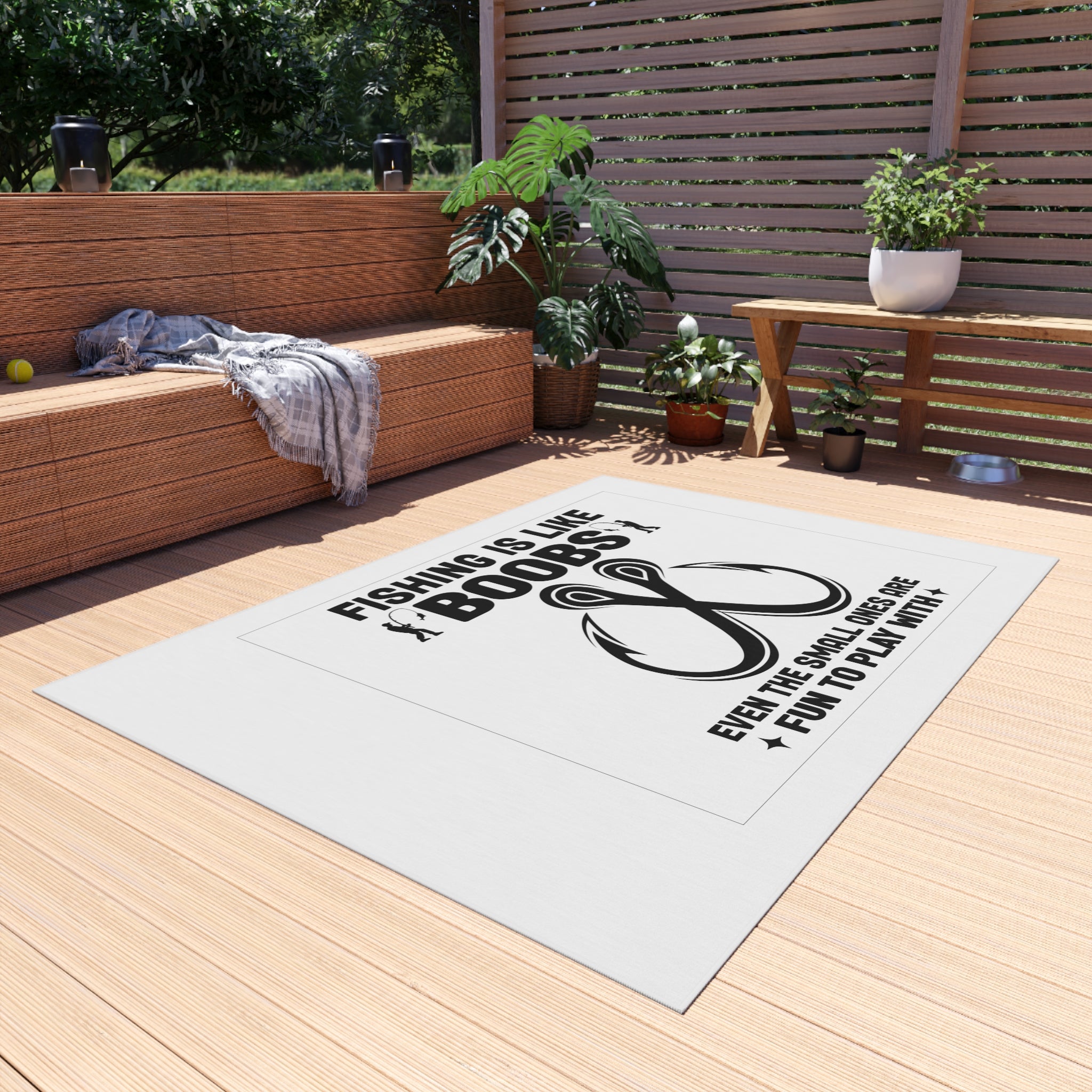 Fishing Is Like Boobs Outdoor Rug | Funny Fishing Hook Graphic