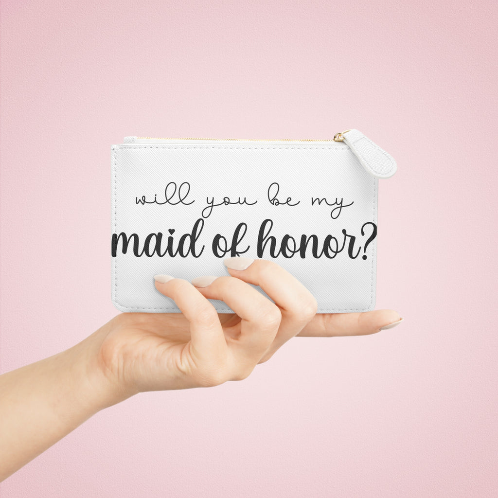 will you be my maid of honor? Mini Clutch Bag | Bridal Proposal, Script Calligraphy