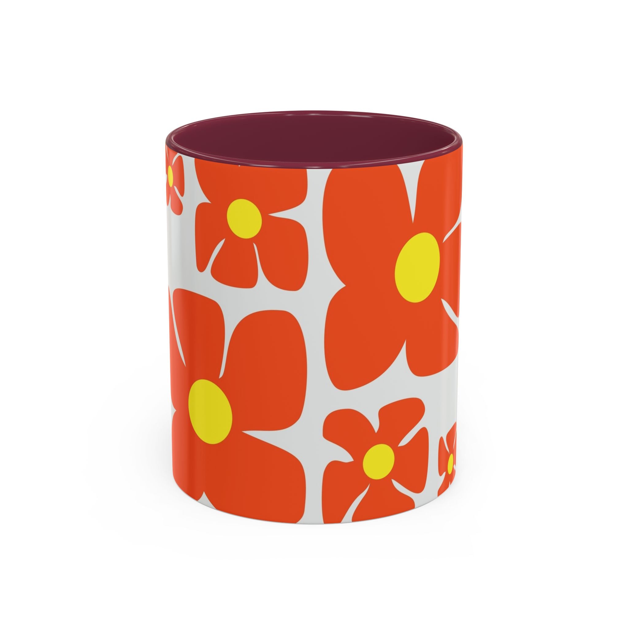 Retro Orange Flower Pattern Mug | 11oz 15oz Colorful Ceramic