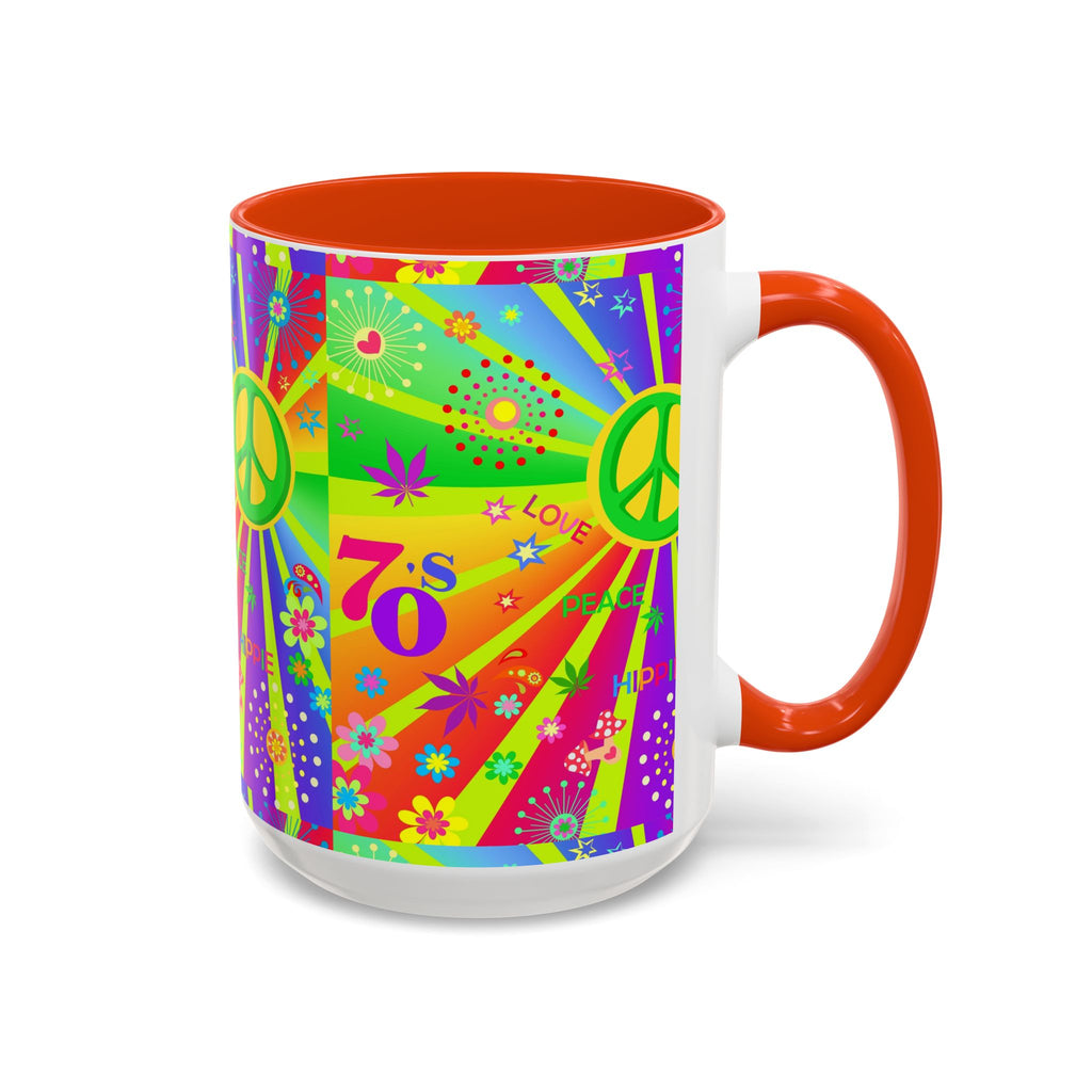 70s Peace Sign Psychedelic Mug | Retro Hippie Rainbow Coffee Cup