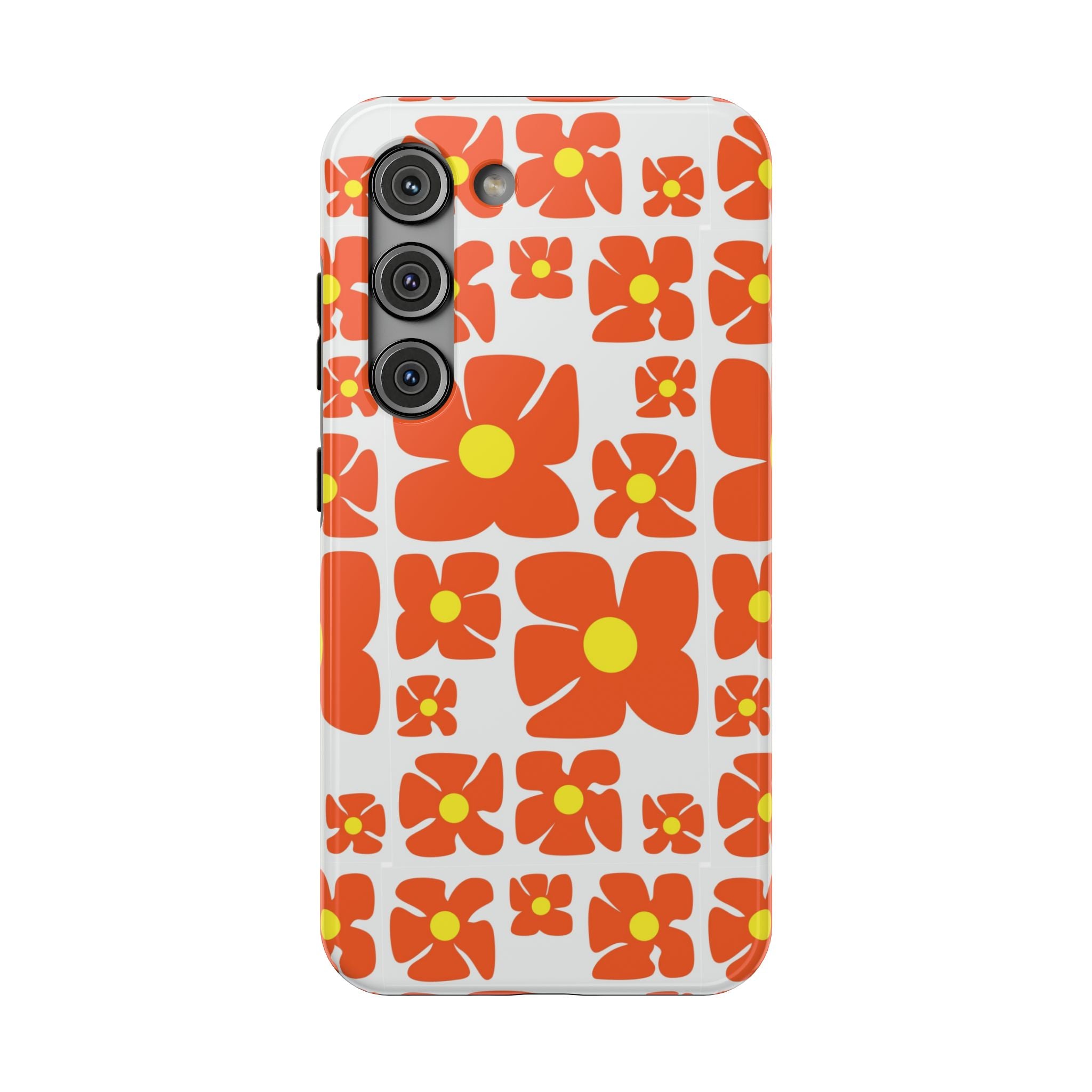 Retro Orange Floral Phone Case | Impact-Resistant Case