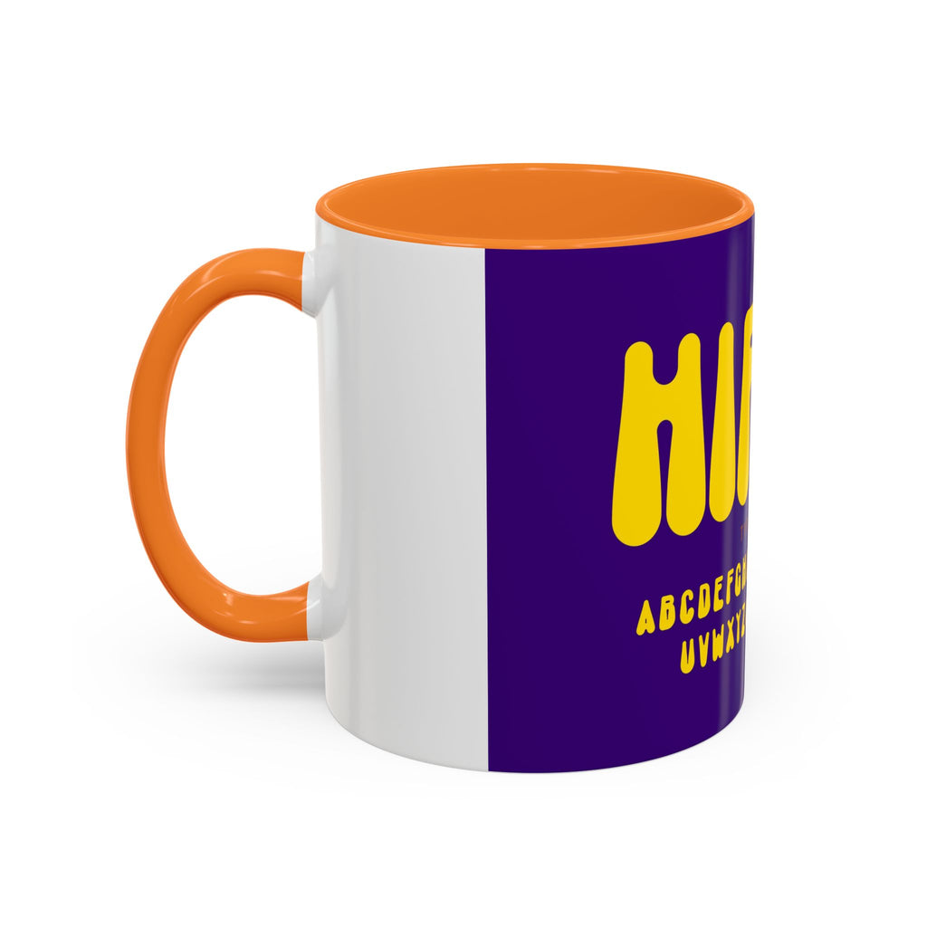 Hippie Typography Mug | Retro 70s Bubble Letters, Purple Yellow 11oz 15oz