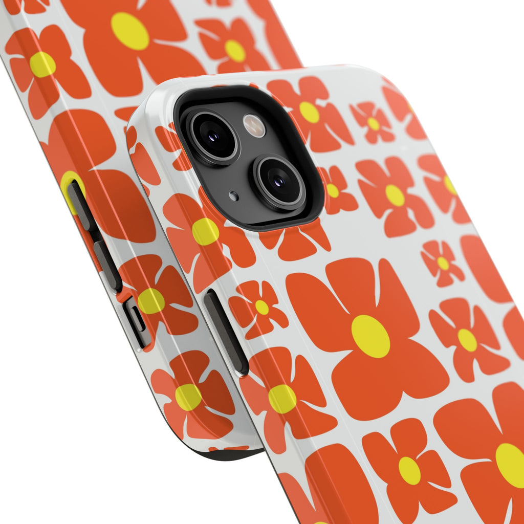Retro Orange Floral Phone Case | Impact-Resistant Case