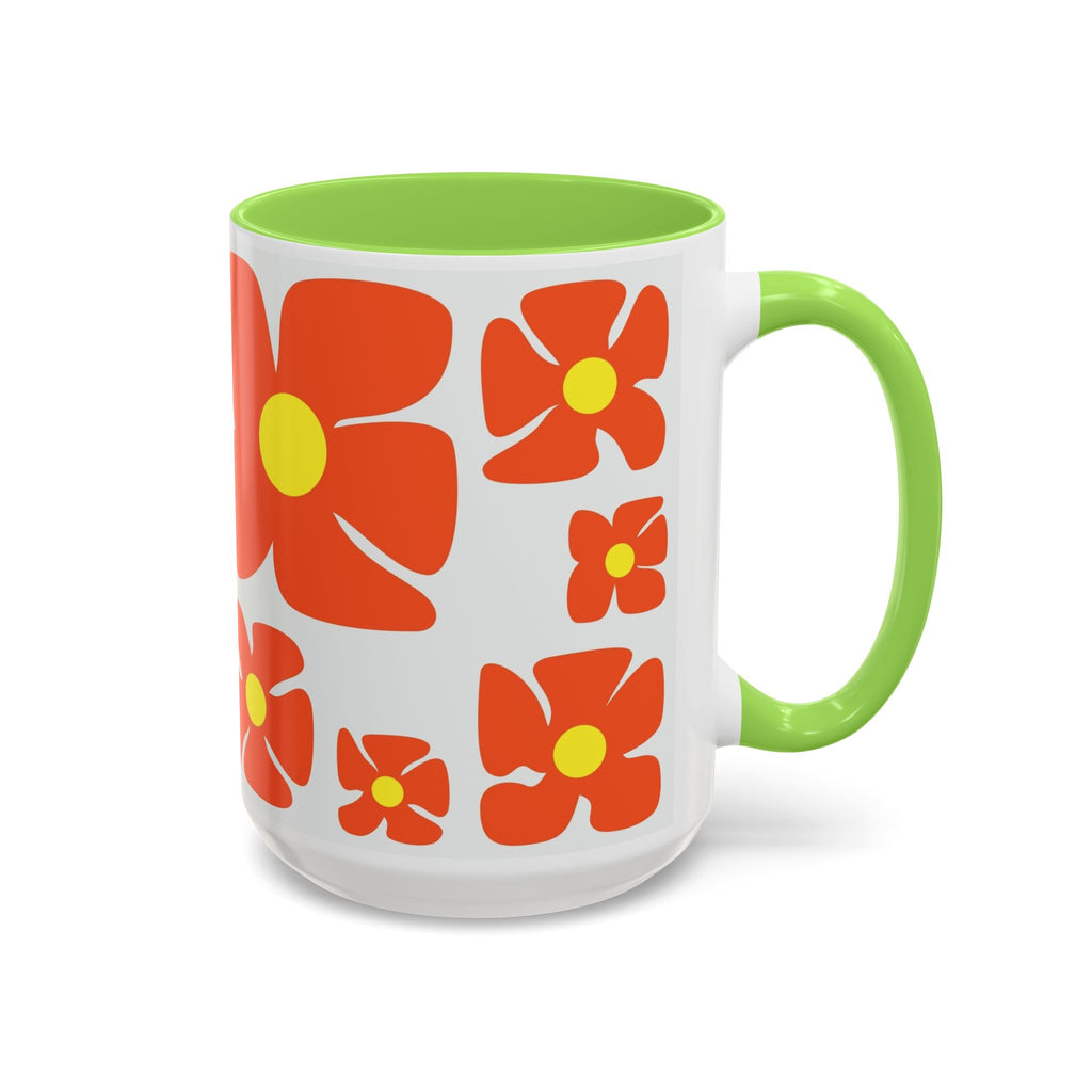 Retro Orange Flower Pattern Mug | 11oz 15oz Colorful Ceramic