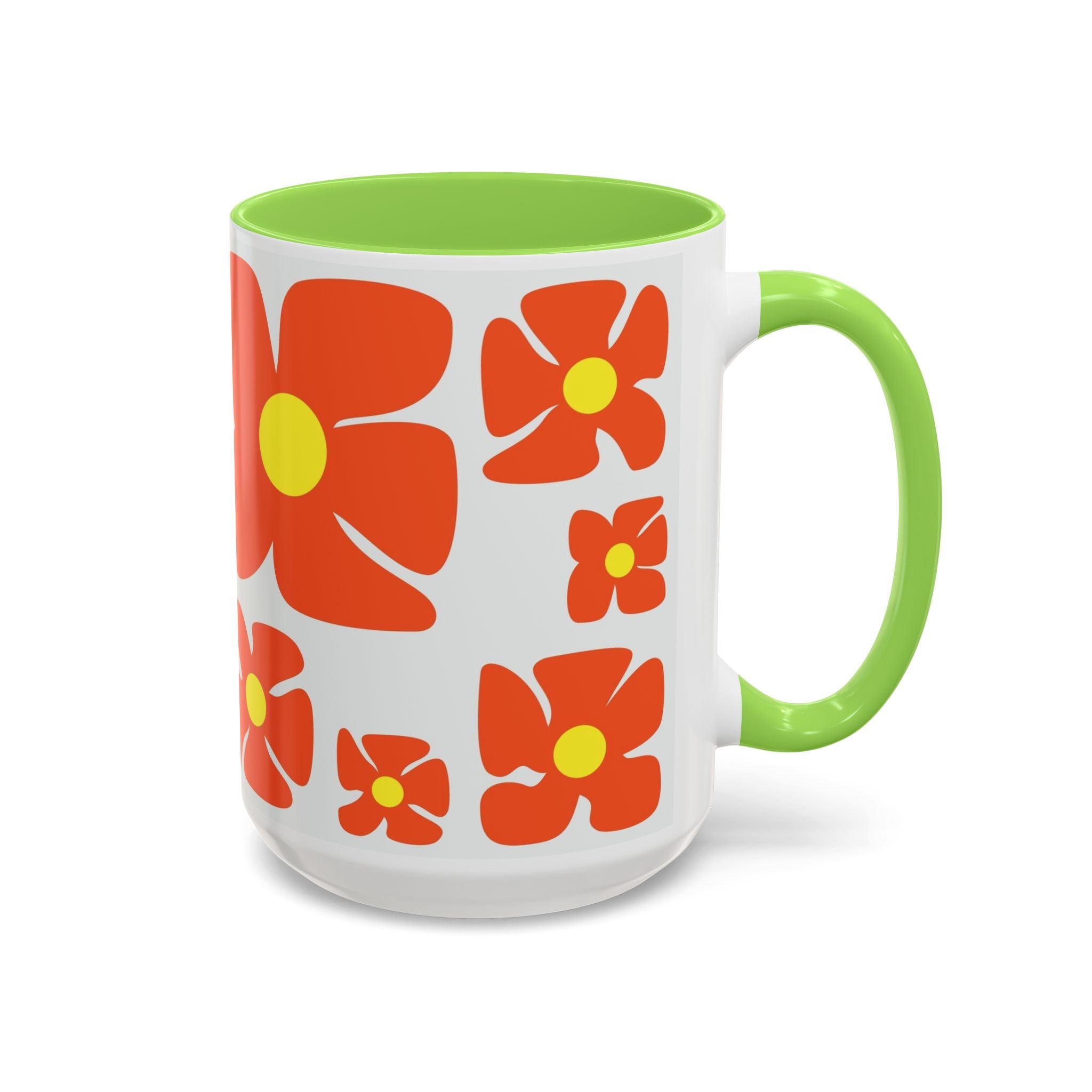 Retro Orange Flower Pattern Mug | 11oz 15oz Colorful Ceramic