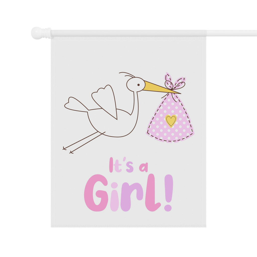 Stork with Pink Bundle It's a Girl! Garden Flag | House Banner