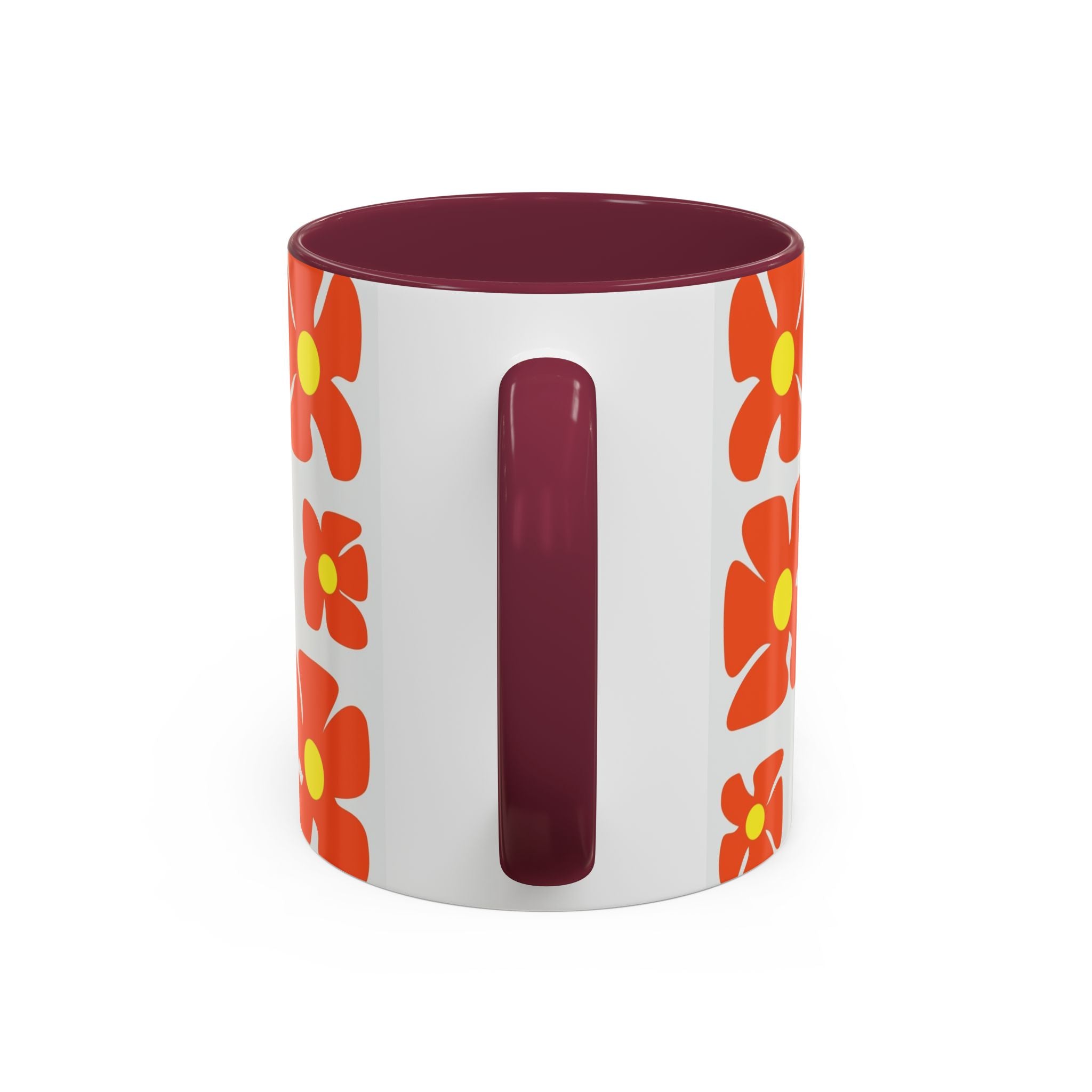 Retro Orange Flower Pattern Mug | 11oz 15oz Colorful Ceramic