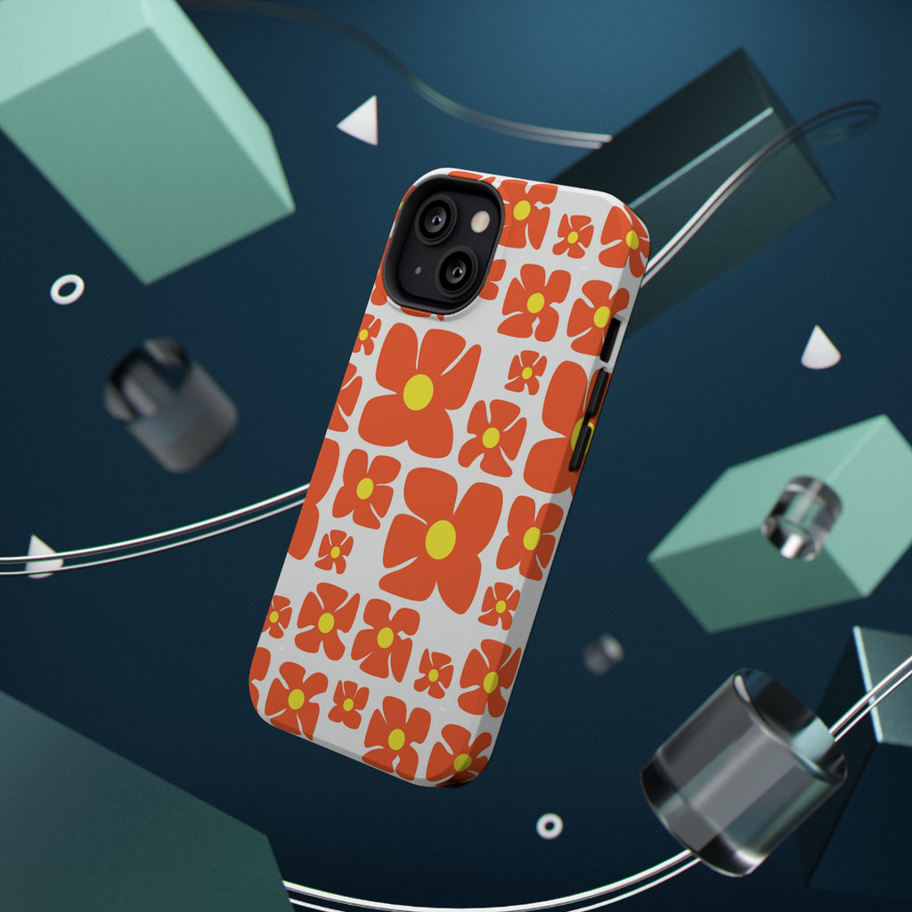 Retro Orange Floral Phone Case | Impact-Resistant Case