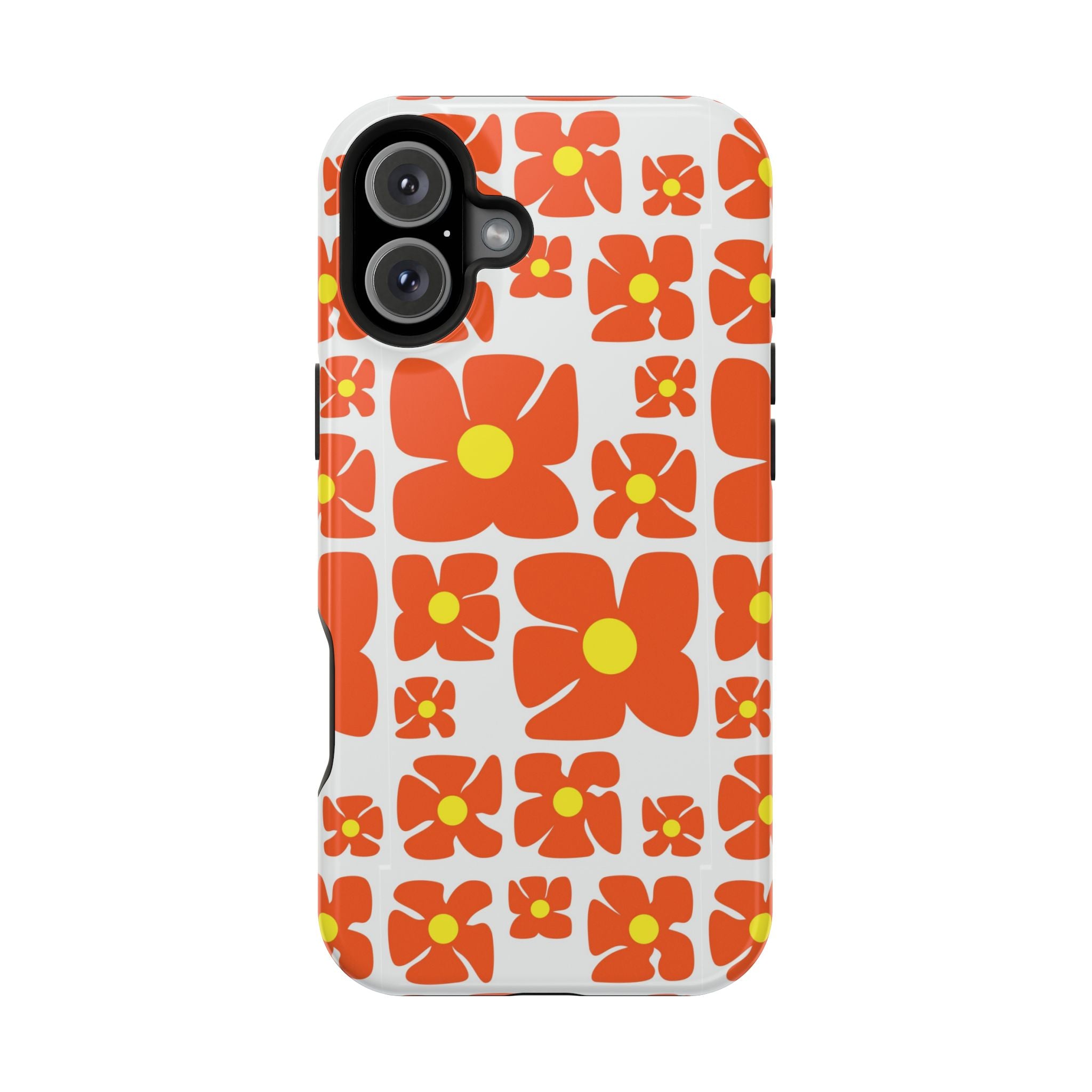 Retro Orange Floral Phone Case | Impact-Resistant Case