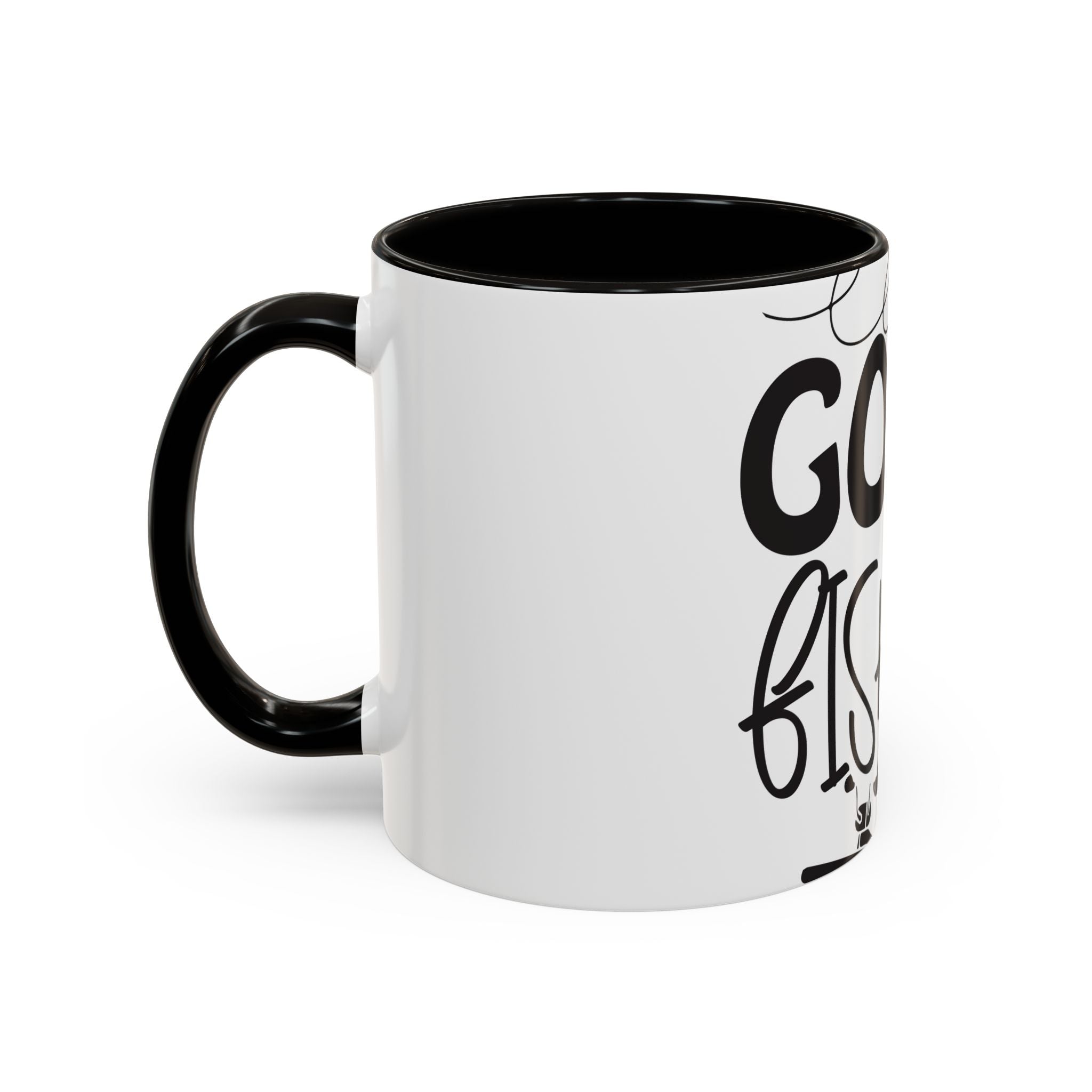 Gone Fishing mug | Fishing typography coffee mug, black handle and rim