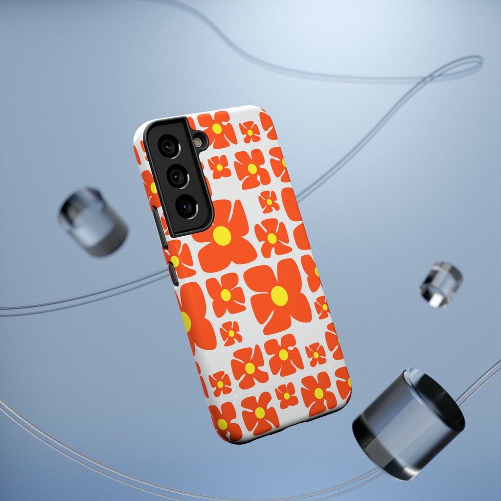 Retro Orange Floral Phone Case | Impact-Resistant Case