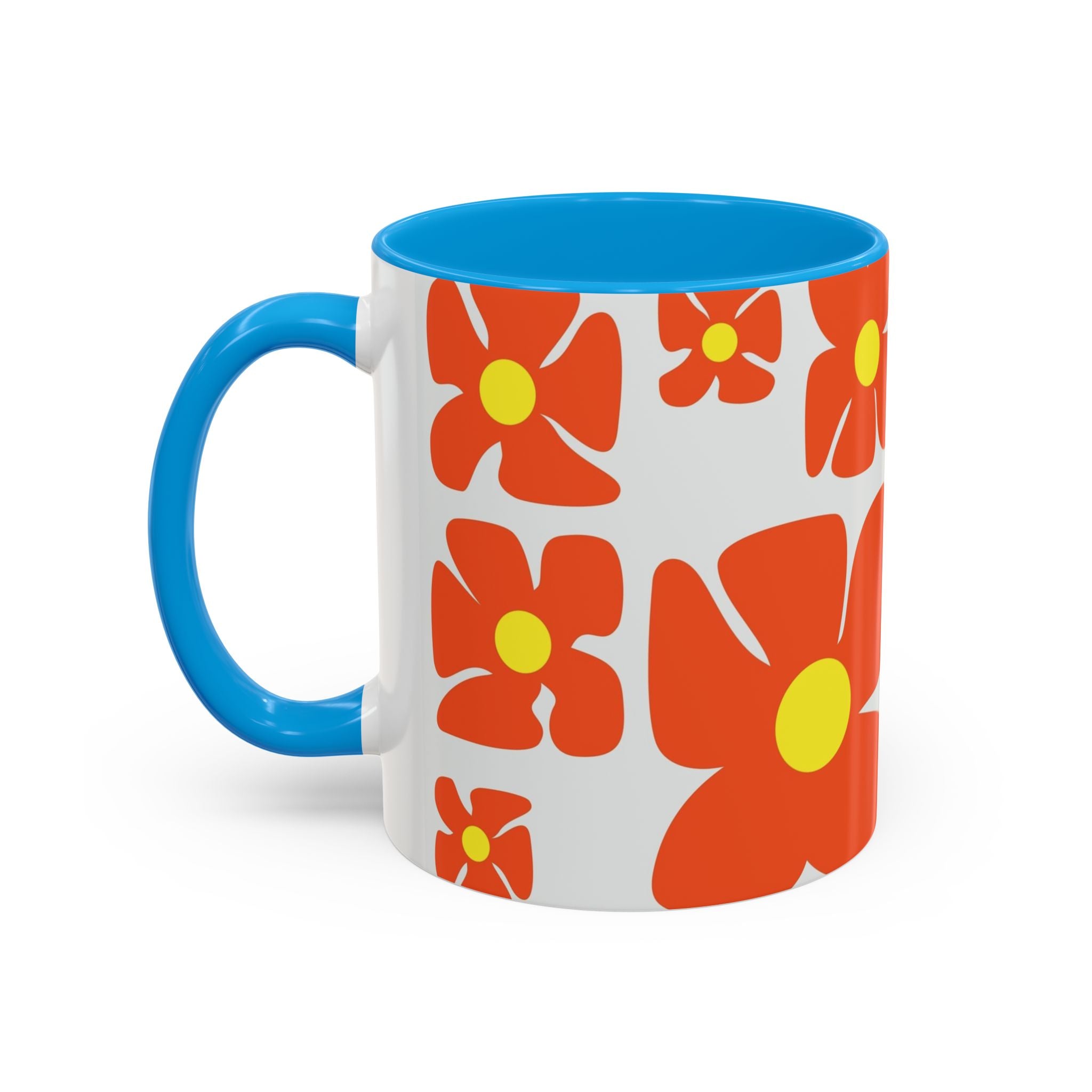 Retro Orange Flower Pattern Mug | 11oz 15oz Colorful Ceramic