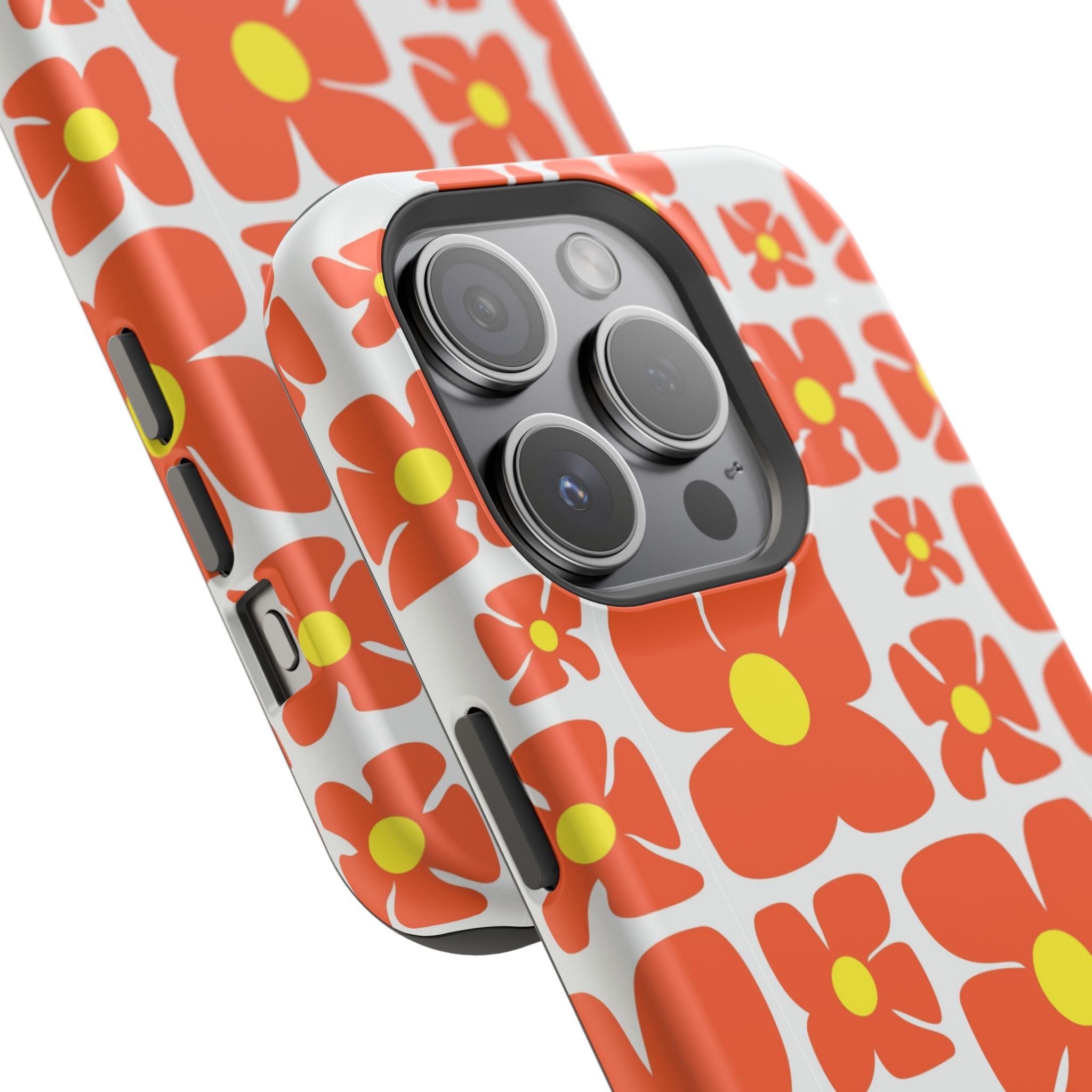 Retro Orange Floral Phone Case | Impact-Resistant Case