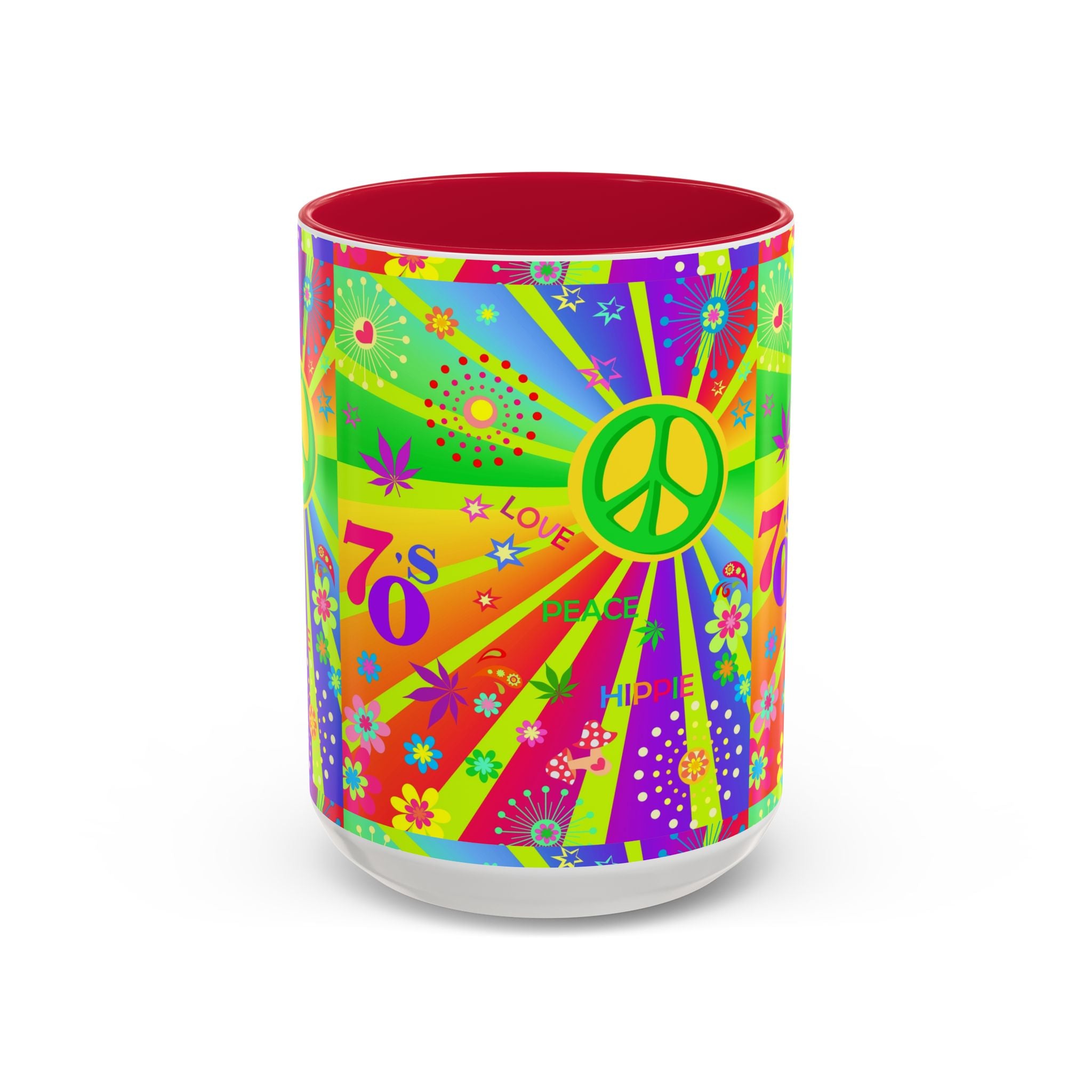 70s Peace Sign Psychedelic Mug | Retro Hippie Rainbow Coffee Cup