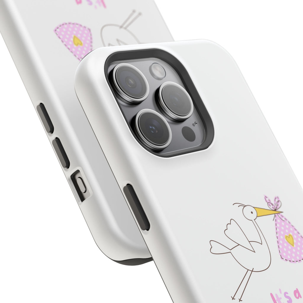 Stork carrying bundle "It's a Girl!" Phone Case | Impact-Resistant Case