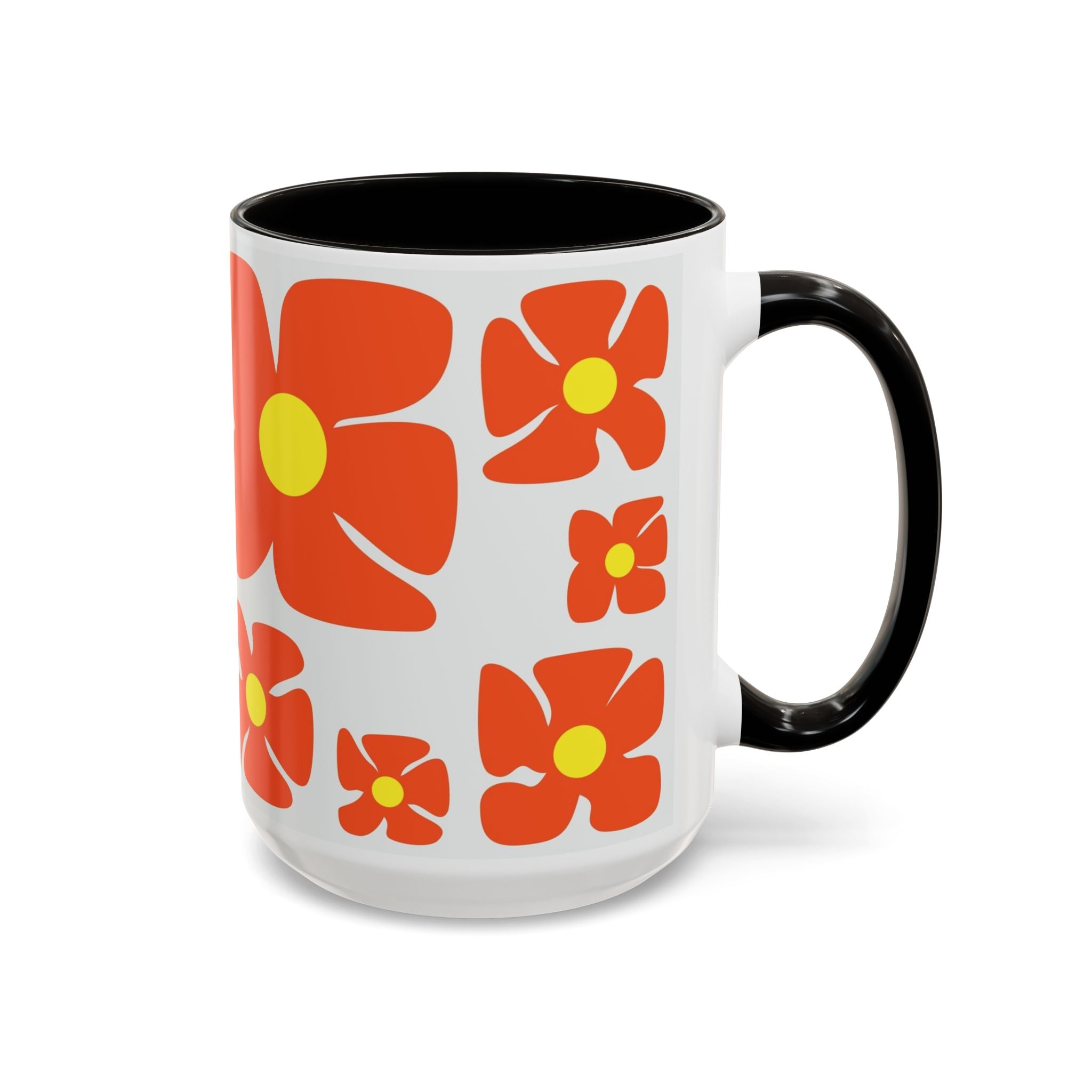 Retro Orange Flower Pattern Mug | 11oz 15oz Colorful Ceramic