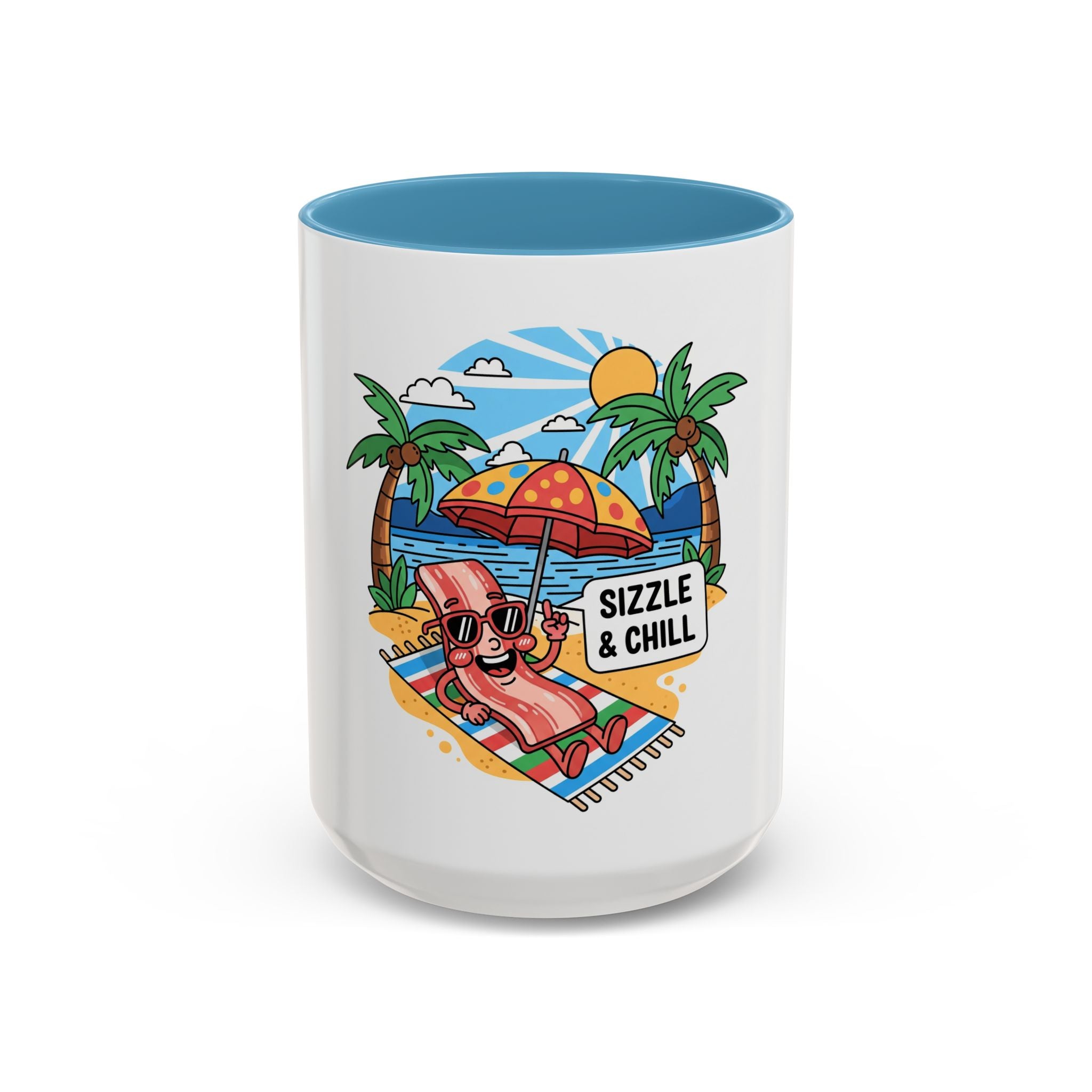 Sizzle & Chill Bacon Sunbathing Cartoon Accent Coffee Mug | 11oz or 15oz