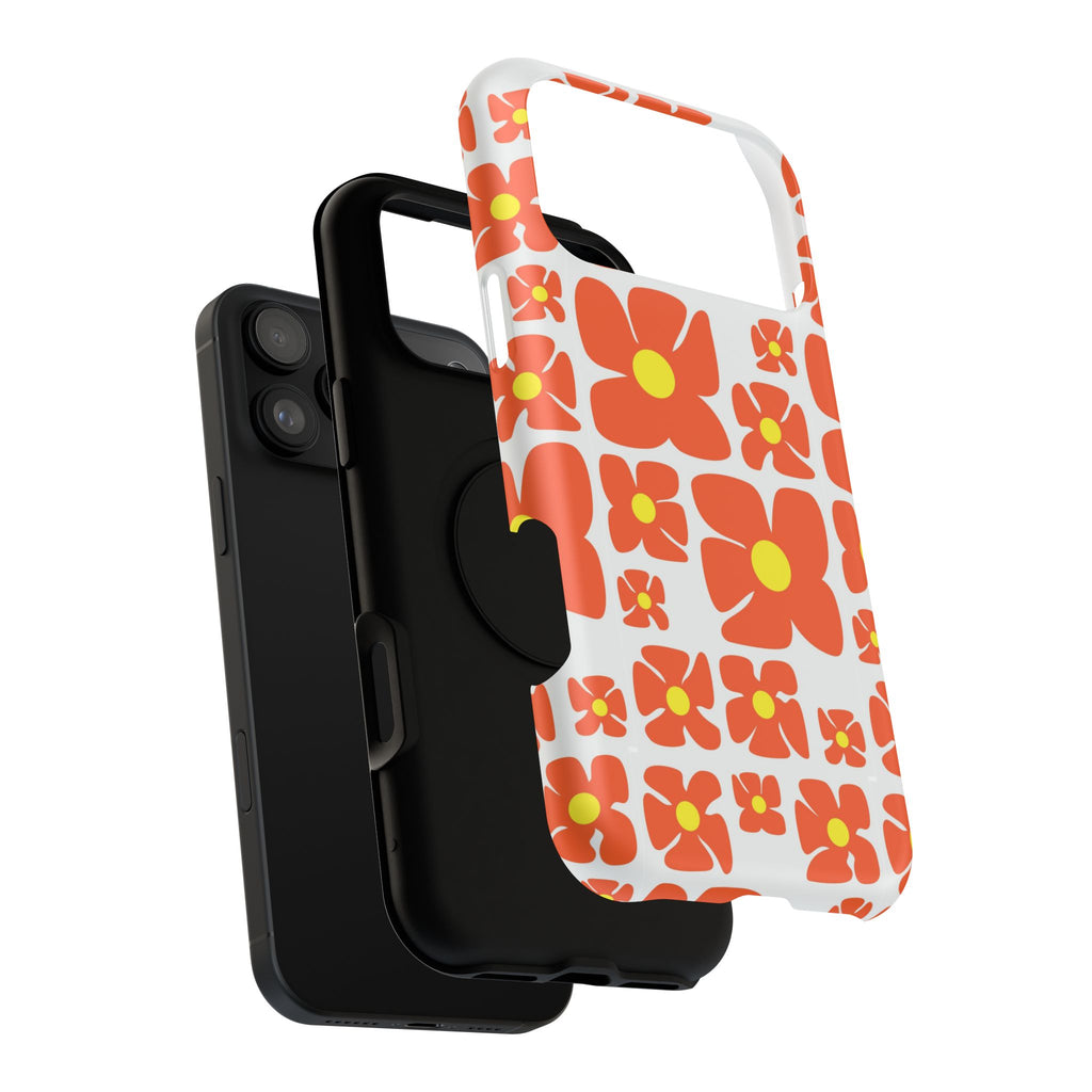 Retro Orange Floral Phone Case | Impact-Resistant Case