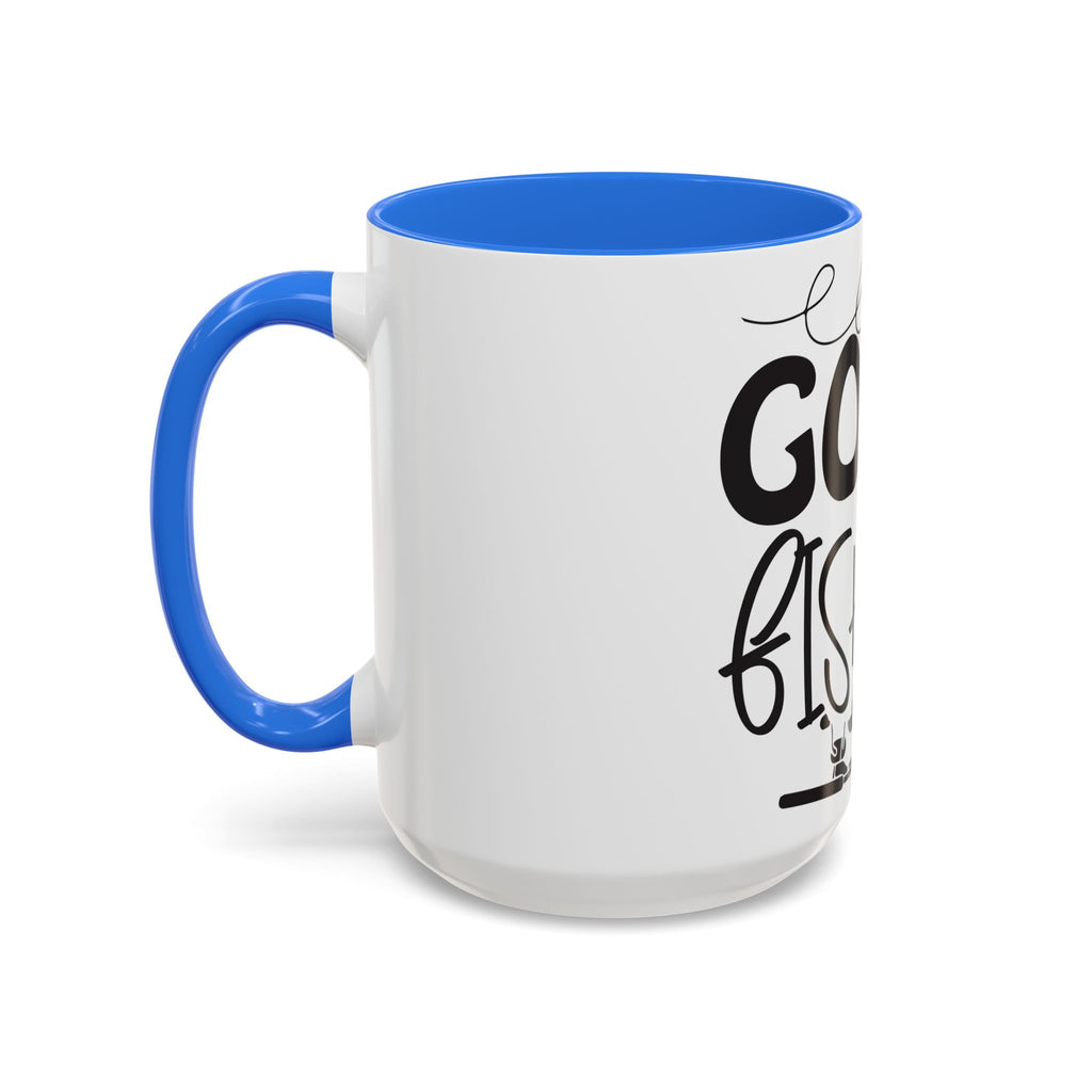 Gone Fishing mug | Fishing typography coffee mug, black handle and rim