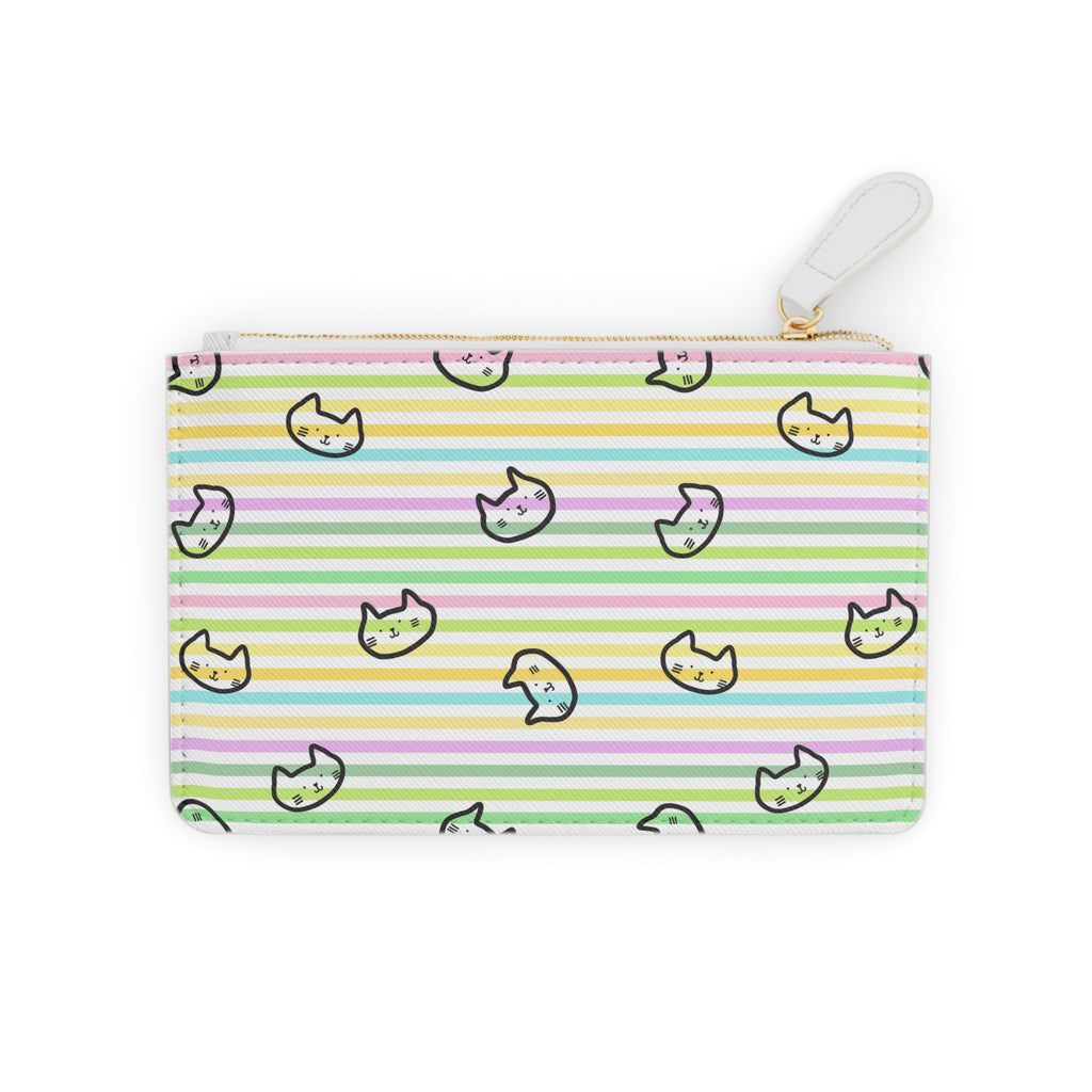 Pastel Striped Cat Faces Mini Clutch Bag | Cute Kitty Pattern