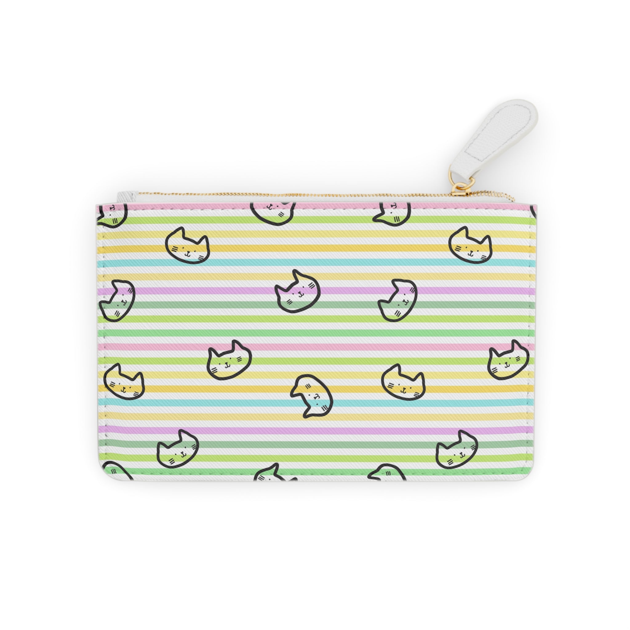 Pastel Striped Cat Faces Mini Clutch Bag | Cute Kitty Pattern