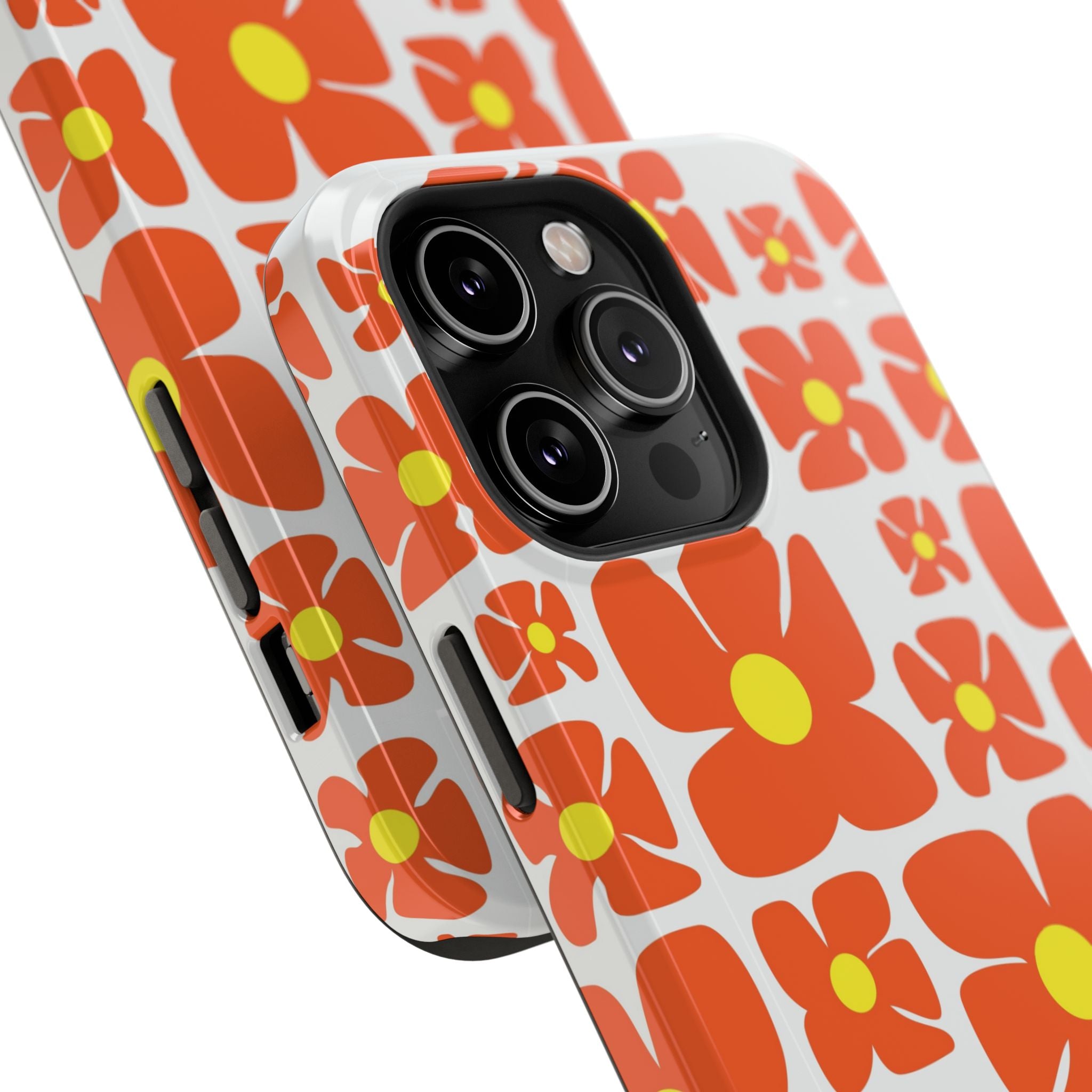 Retro Orange Floral Phone Case | Impact-Resistant Case