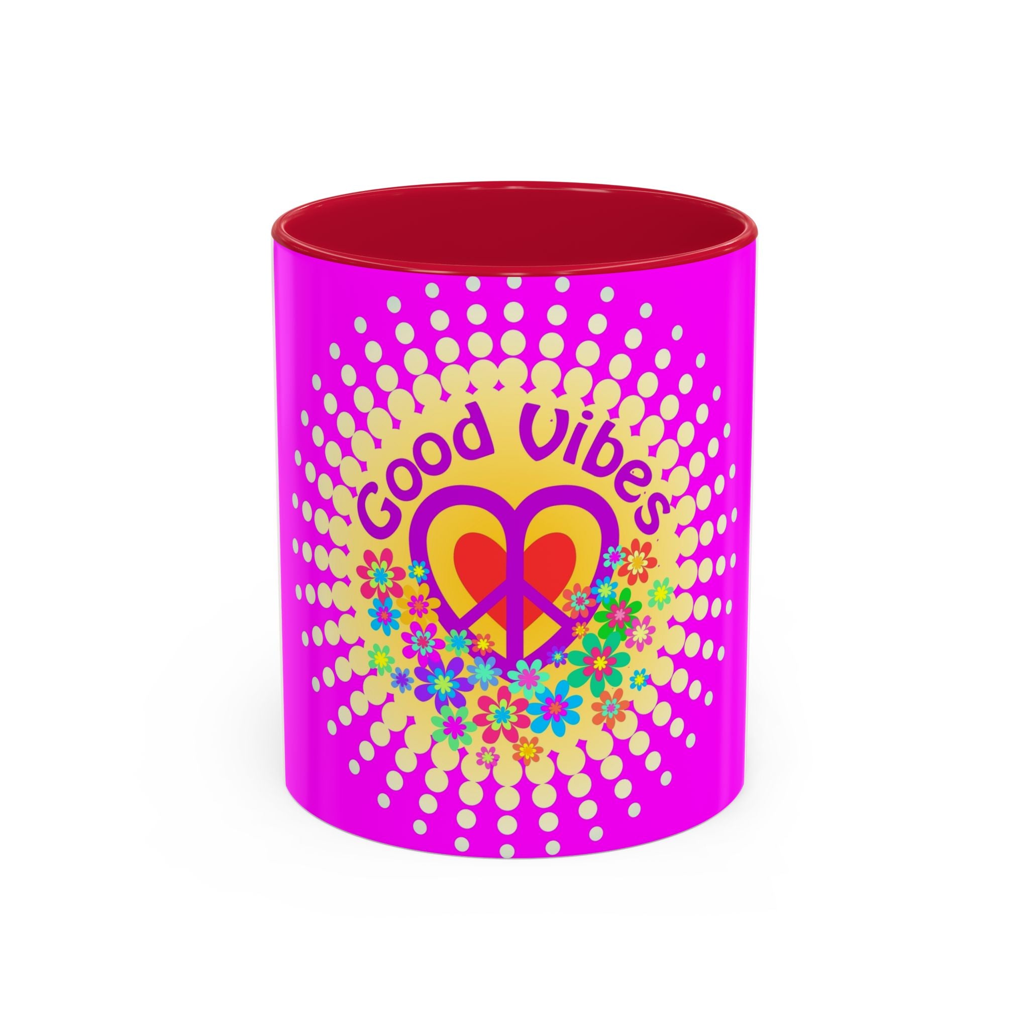 Good Vibes Peace Heart Floral Mug | Colorful 11oz 15oz Ceramic