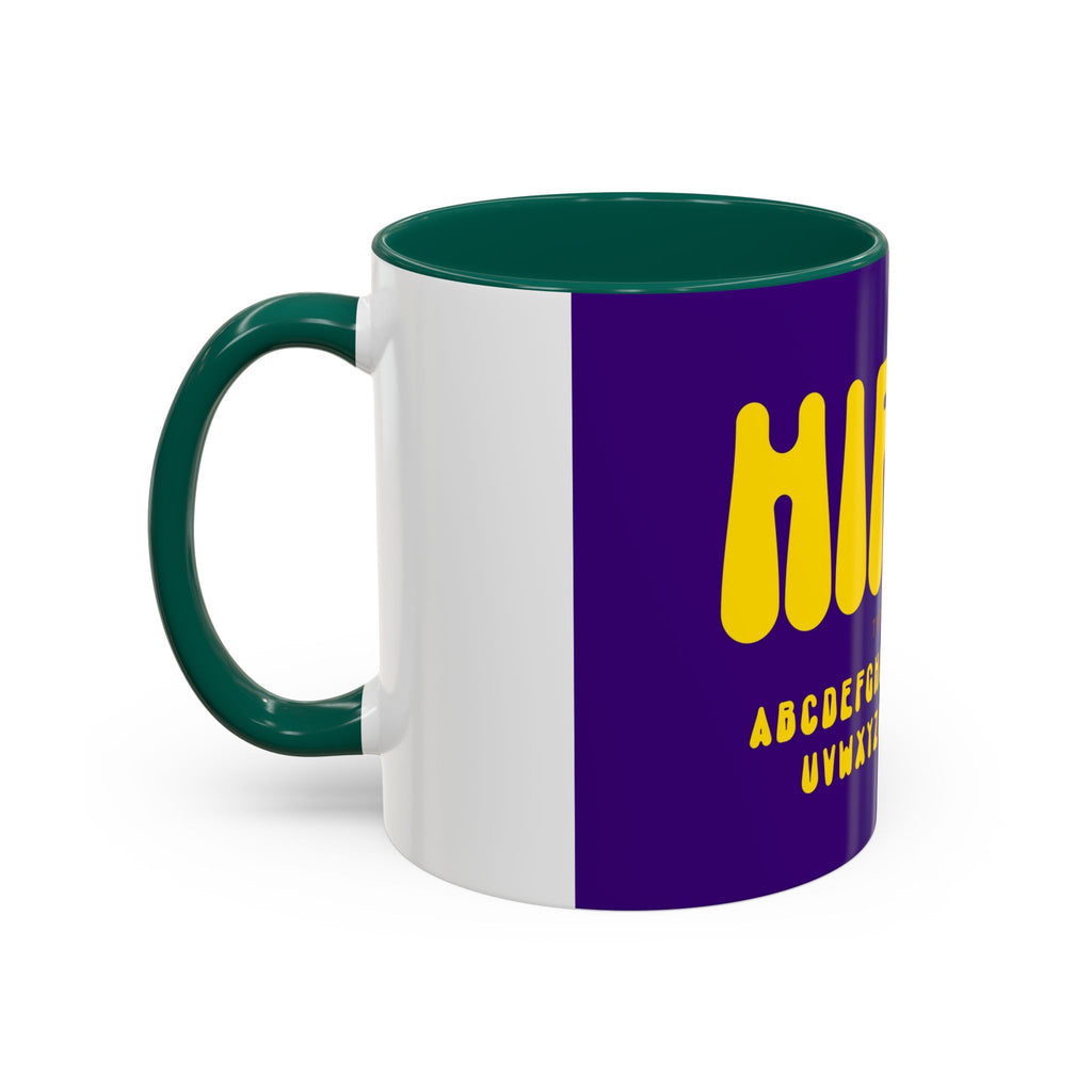 Hippie Typography Mug | Retro 70s Bubble Letters, Purple Yellow 11oz 15oz