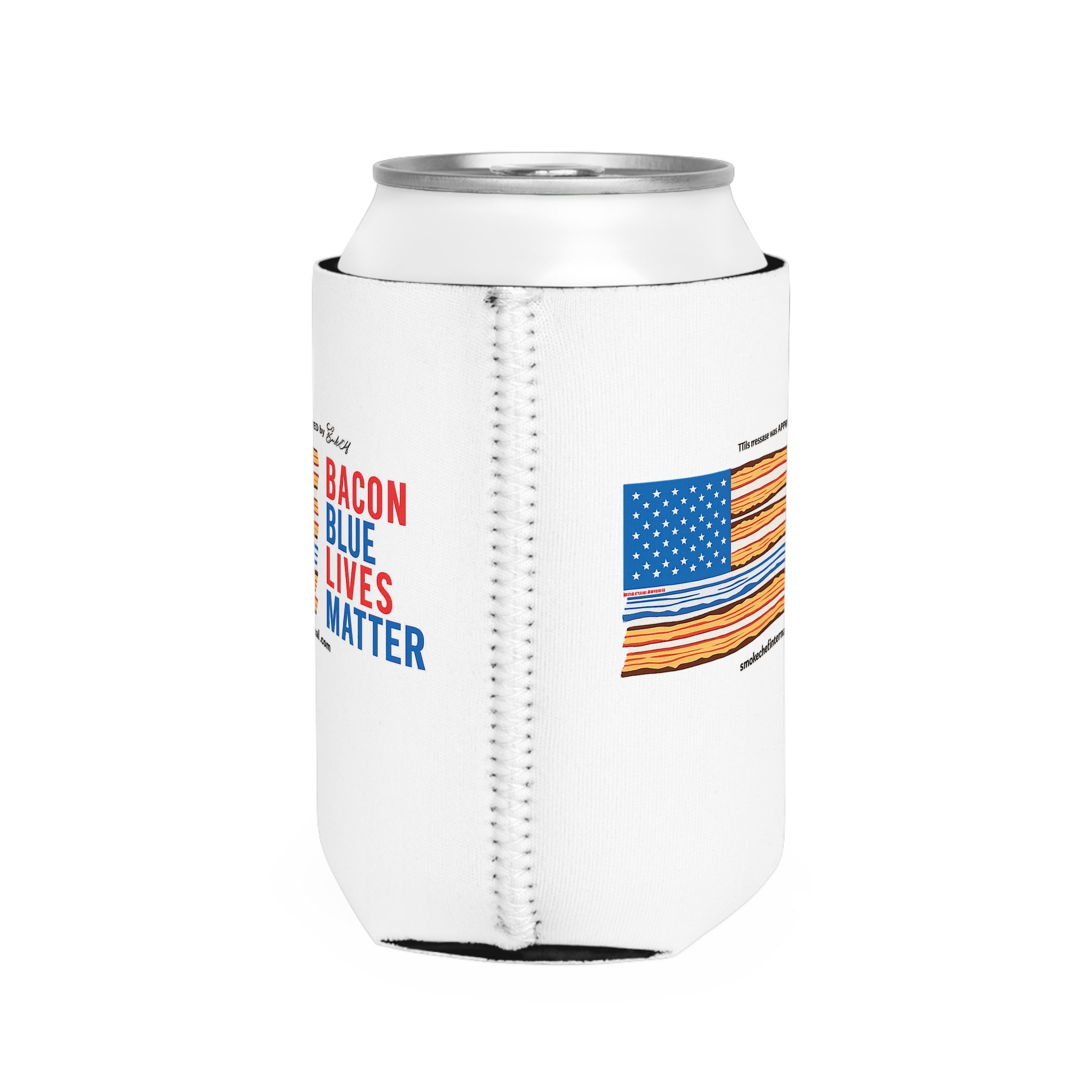 Bacon Blue Lives Matter Can Cooler Sleeve | Koozie, American Flag Bacon Design