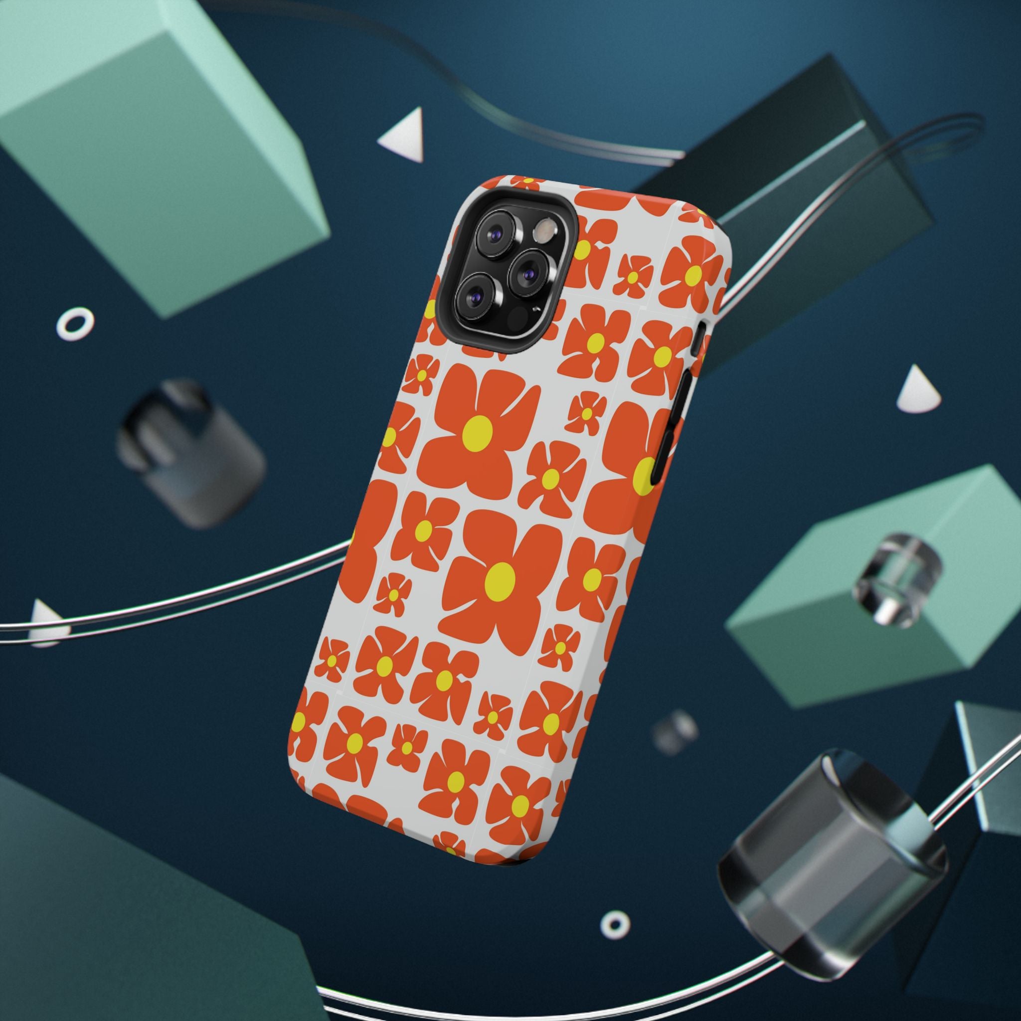 Retro Orange Floral Phone Case | Impact-Resistant Case