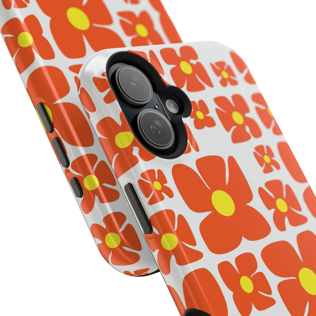 Retro Orange Floral Phone Case | Impact-Resistant Case