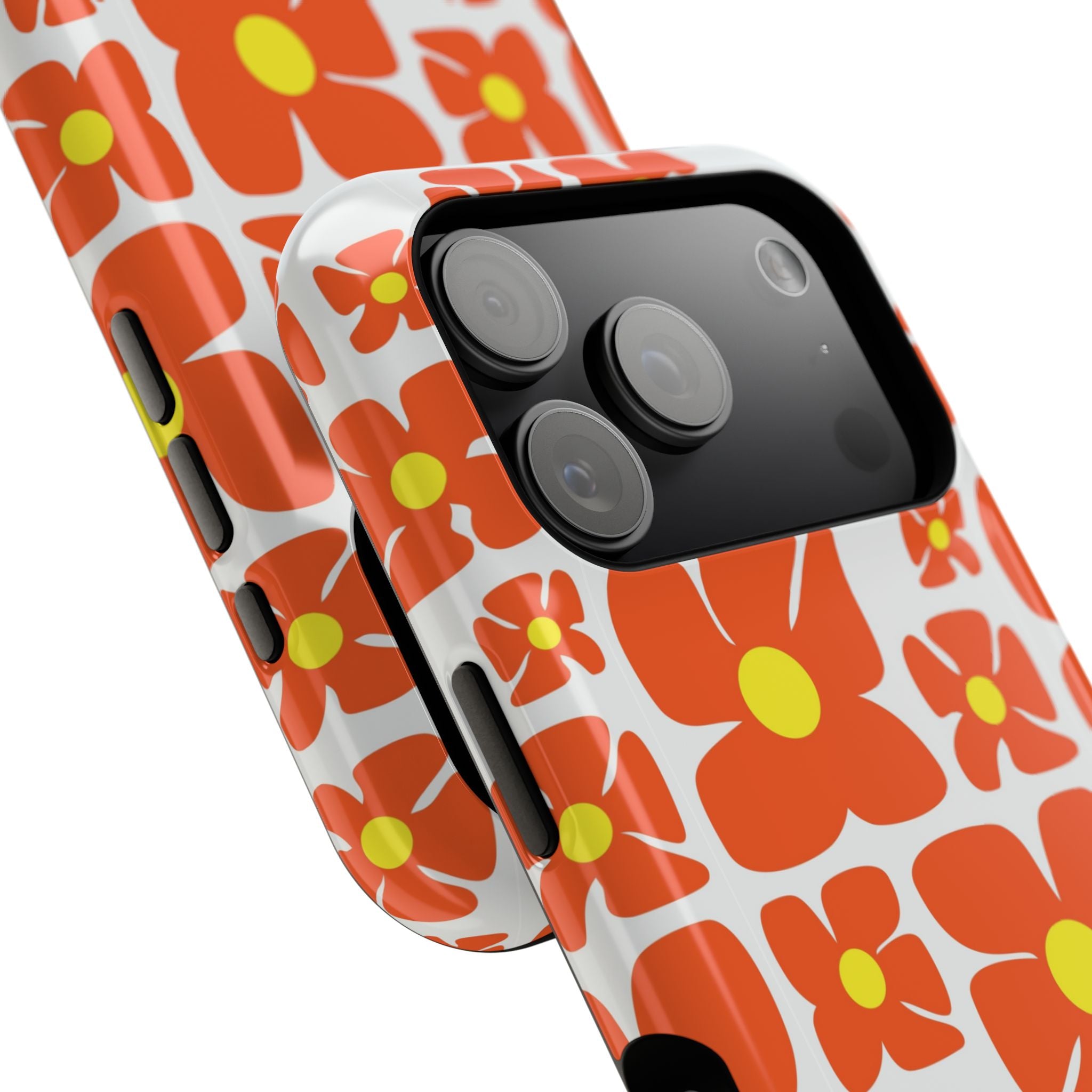Retro Orange Floral Phone Case | Impact-Resistant Case
