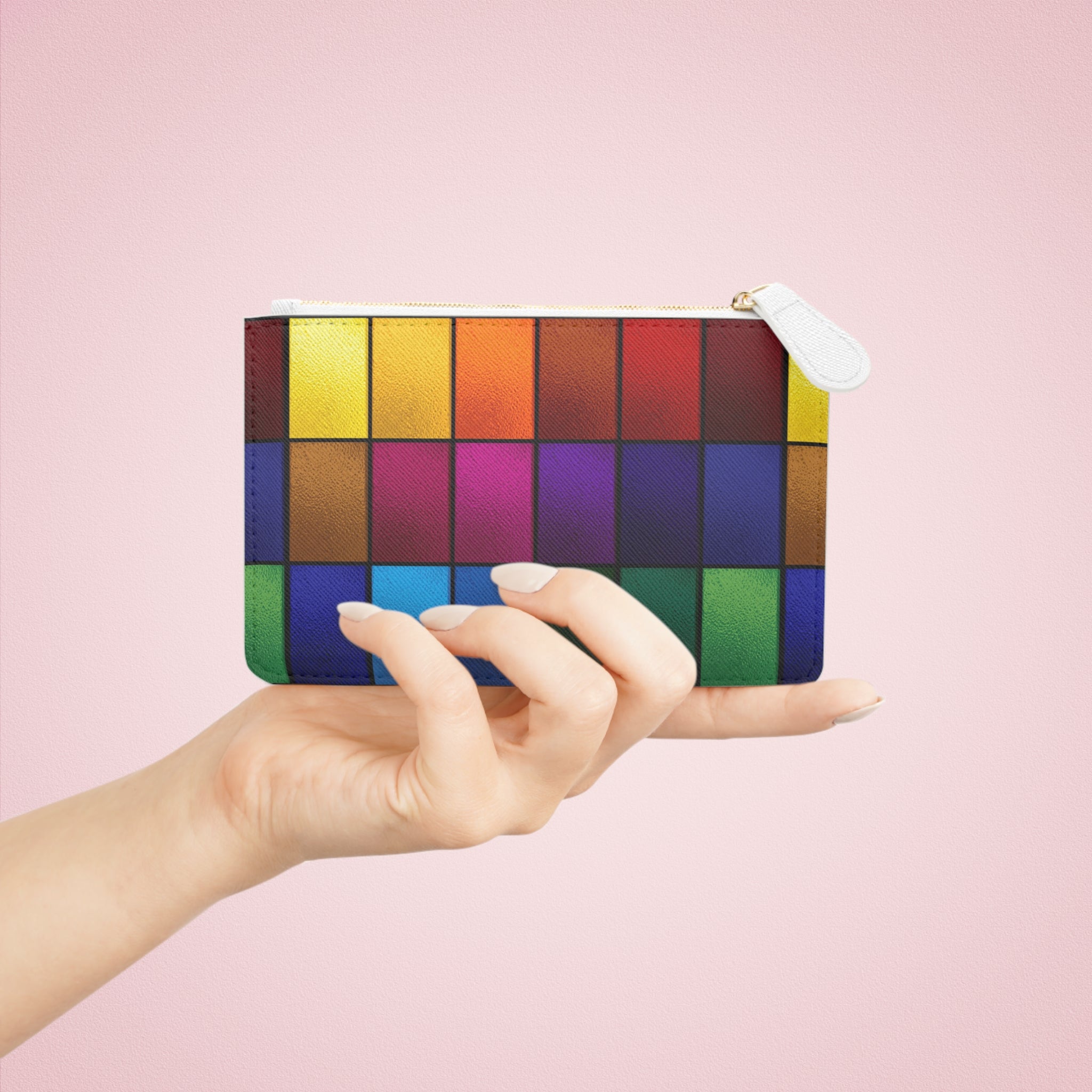 Rainbow Color Grid Mini Clutch Bag | Pixel Palette Zipper Pouch
