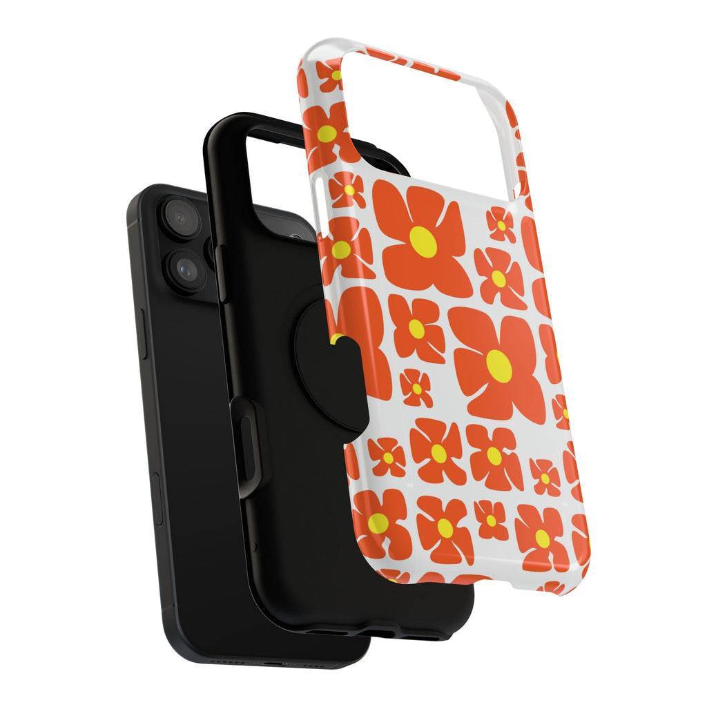 Retro Orange Floral Phone Case | Impact-Resistant Case
