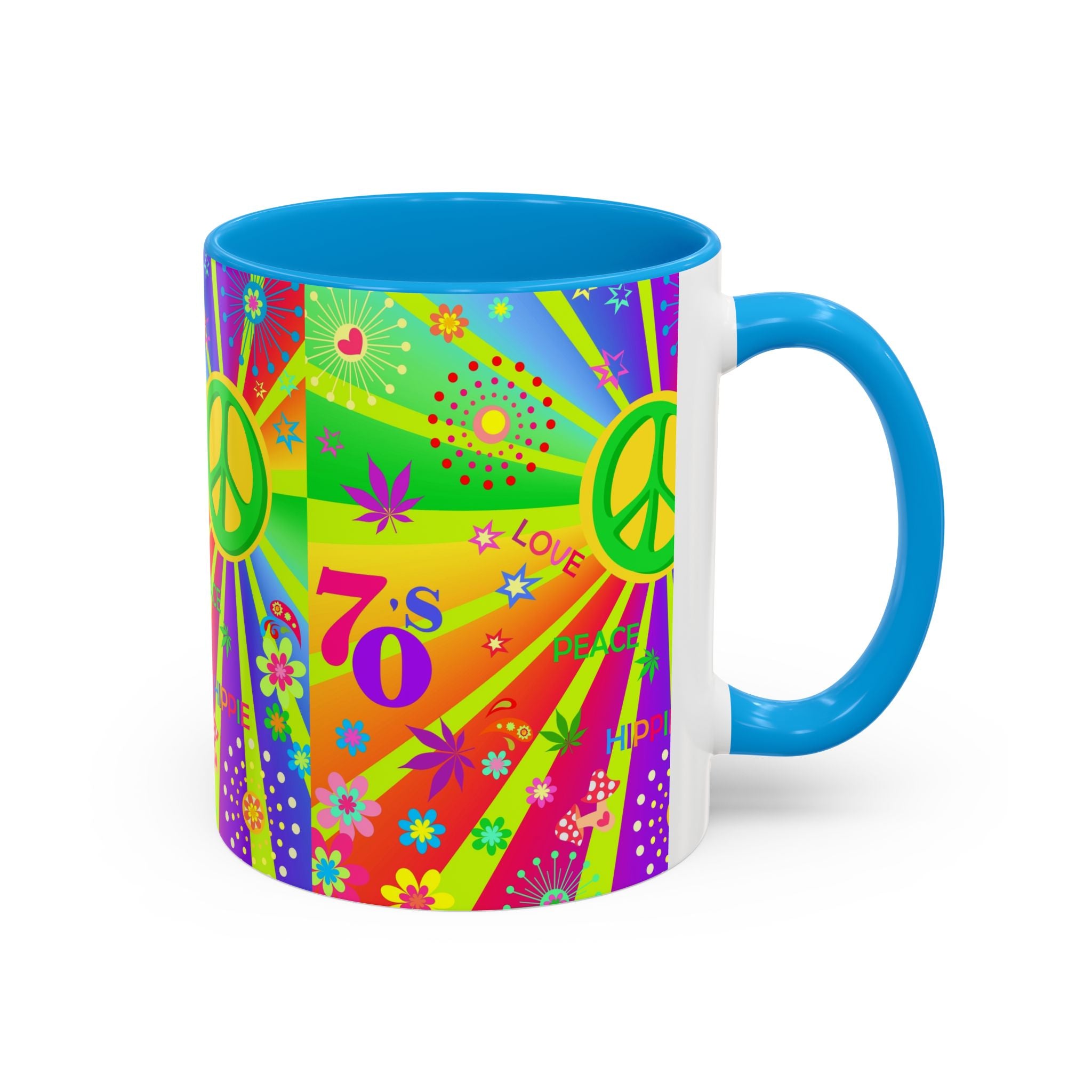 70s Peace Sign Psychedelic Mug | Retro Hippie Rainbow Coffee Cup