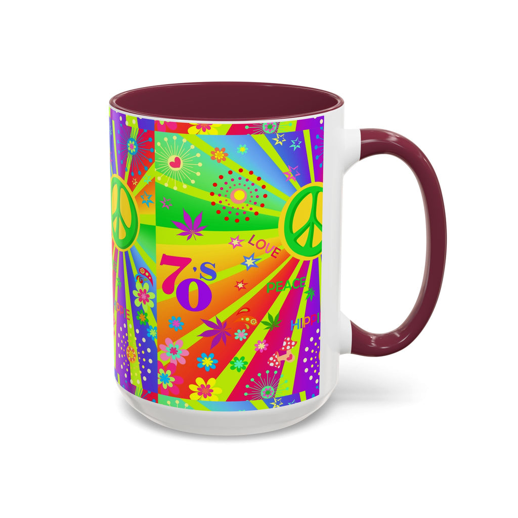 70s Peace Sign Psychedelic Mug | Retro Hippie Rainbow Coffee Cup