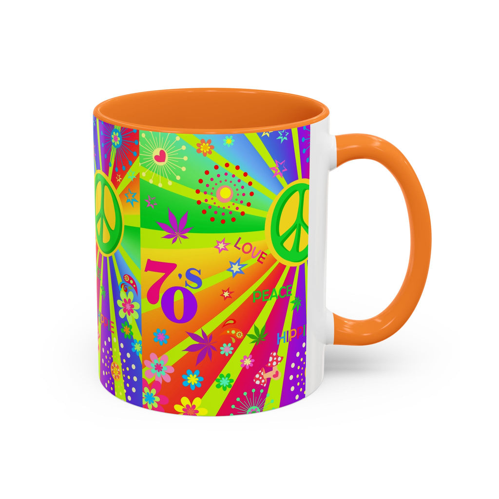 70s Peace Sign Psychedelic Mug | Retro Hippie Rainbow Coffee Cup