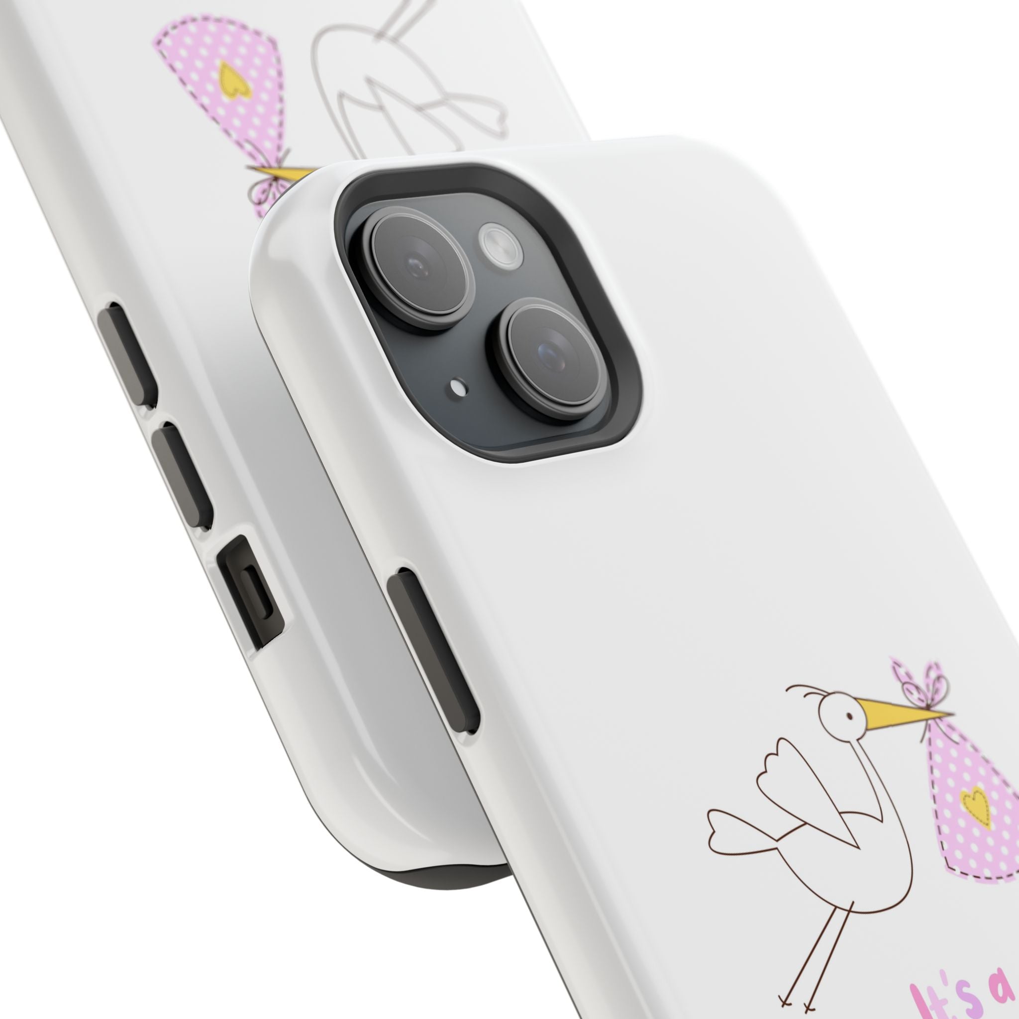 Stork carrying bundle "It's a Girl!" Phone Case | Impact-Resistant Case