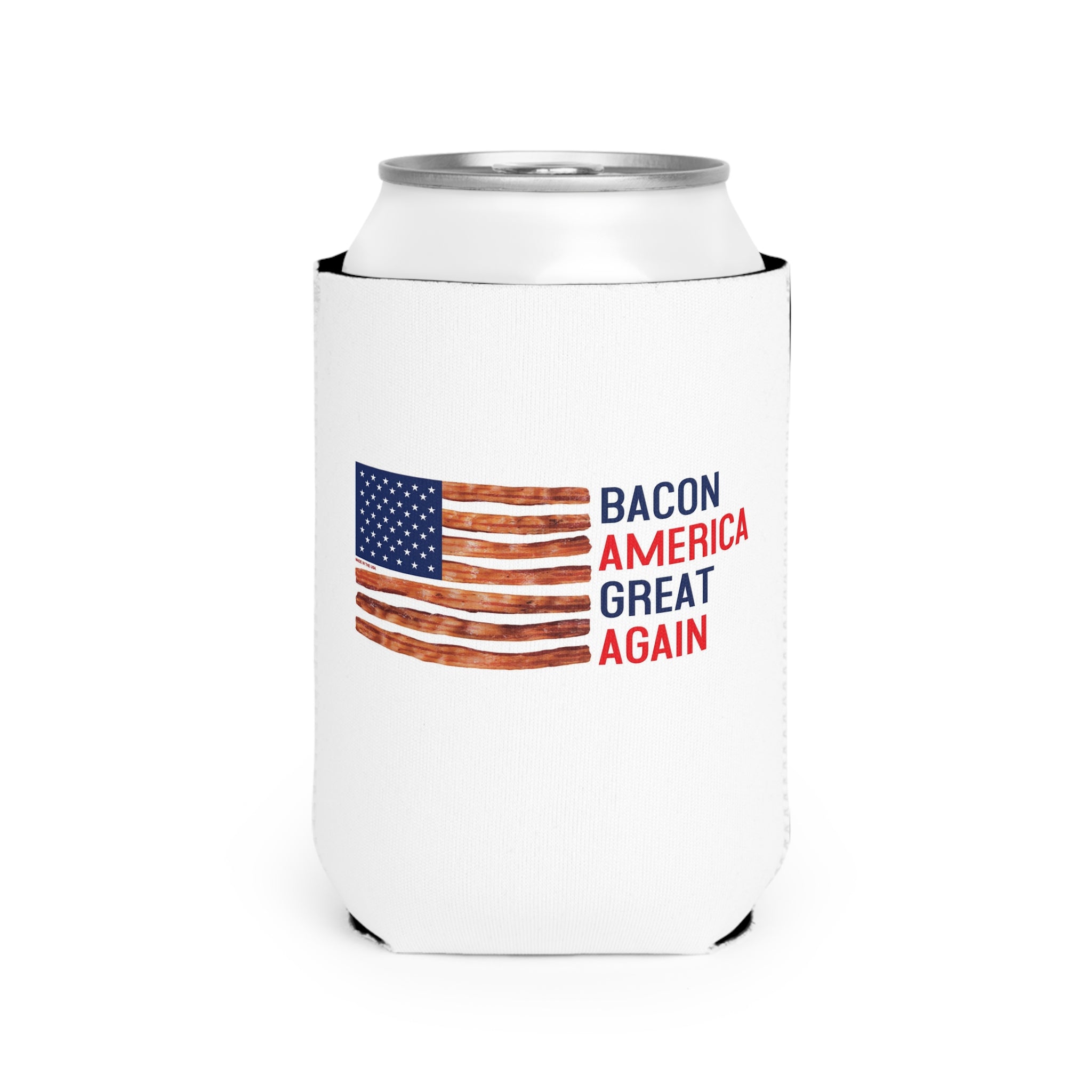 Bacon America Great Again Can Cooler Sleeve | Patriotic Bacon Flag