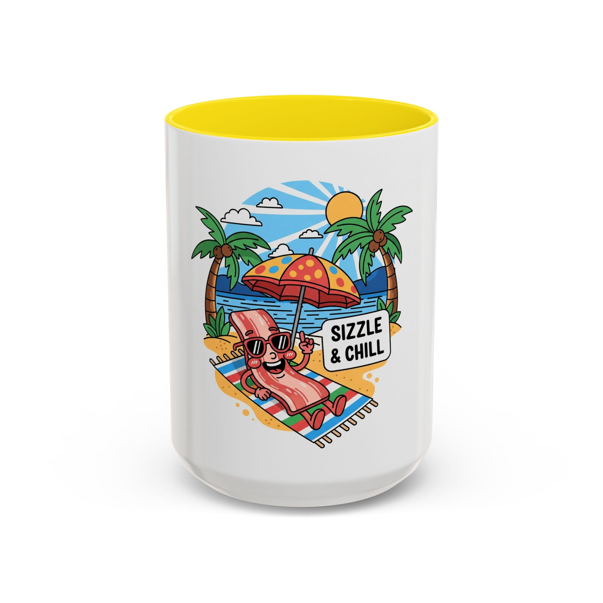 Sizzle & Chill Bacon Sunbathing Cartoon Accent Coffee Mug | 11oz or 15oz