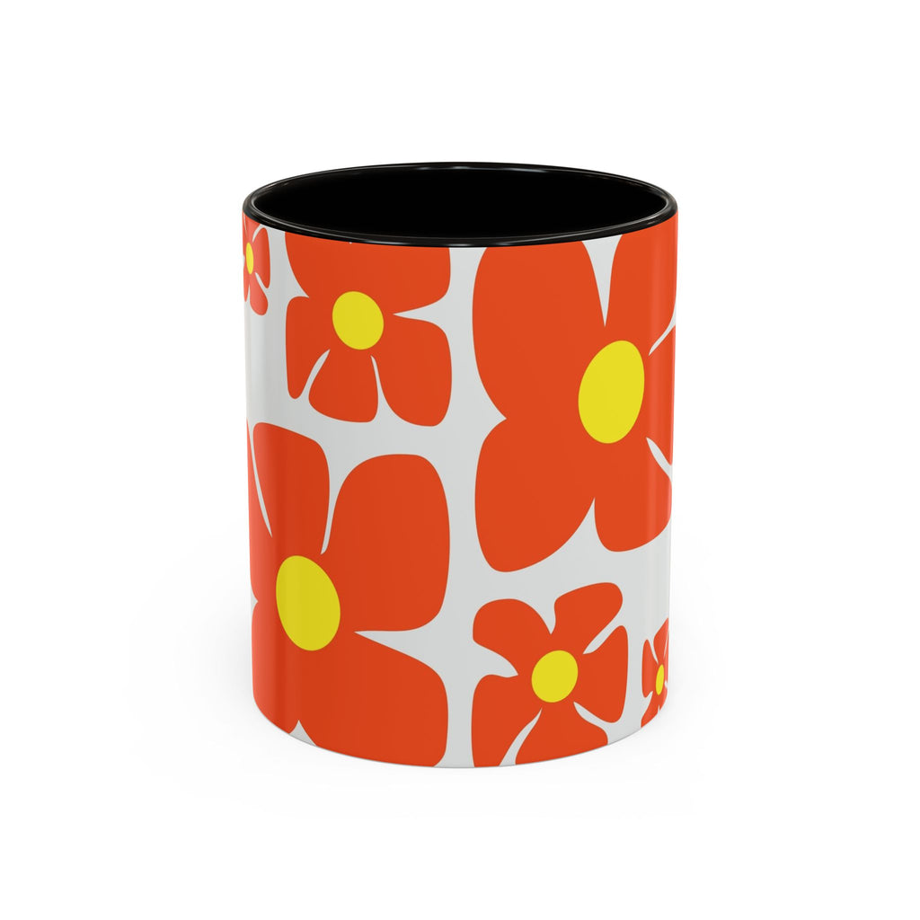 Retro Orange Flower Pattern Mug | 11oz 15oz Colorful Ceramic