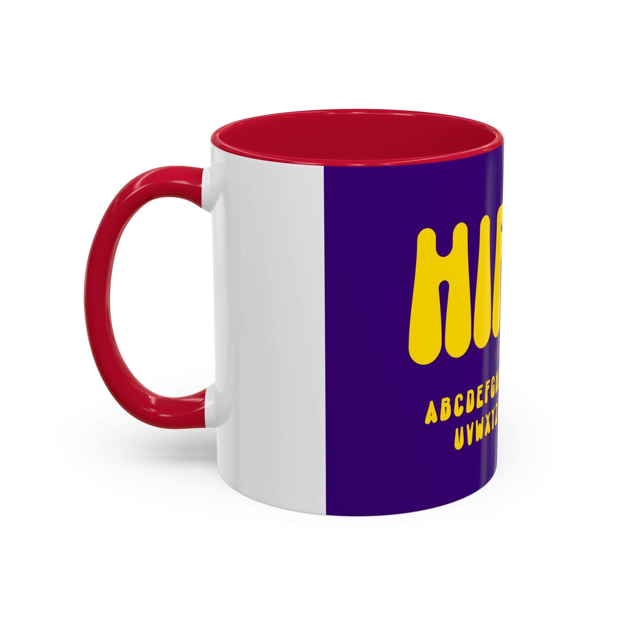 Hippie Typography Mug | Retro 70s Bubble Letters, Purple Yellow 11oz 15oz