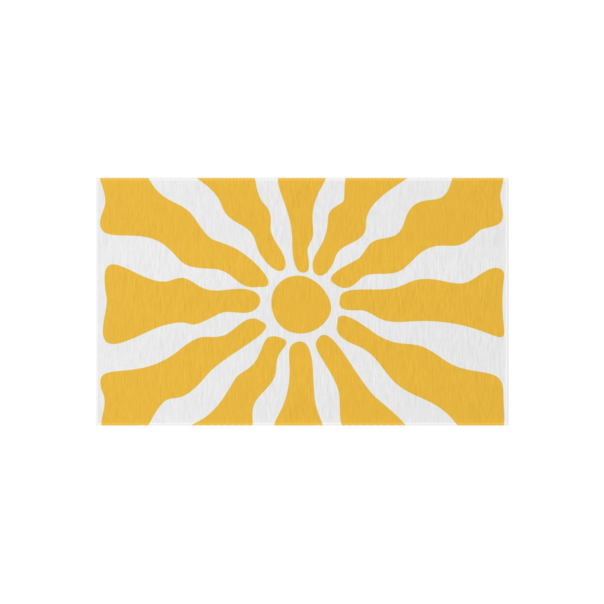 Yellow Sunburst Outdoor Rug | Retro Radiant Sun Pattern Patio Mat